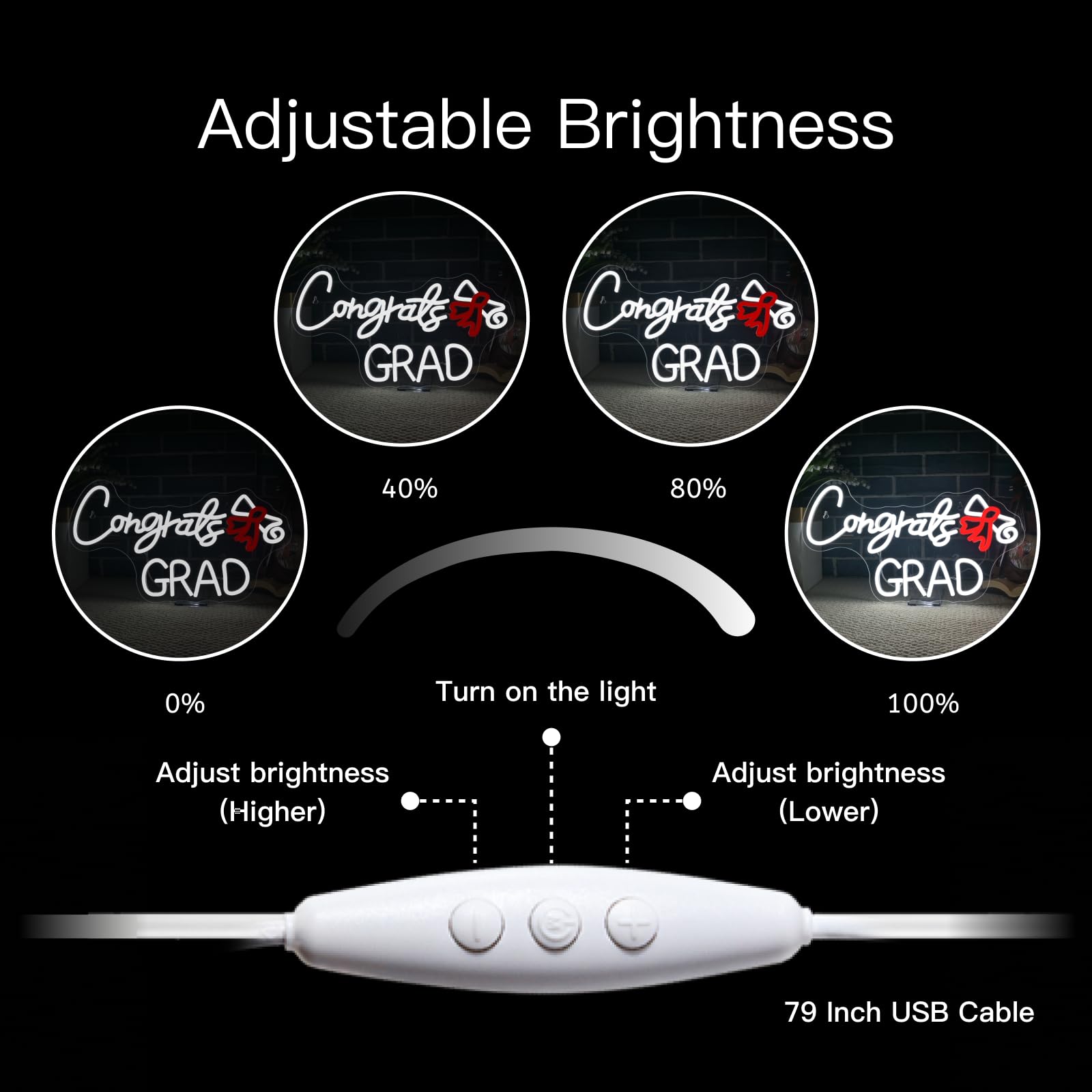 Wlhope Congrats Grad Neon Sign With Scroll Graduation Decorations 2025 White Red Led Lights For Party College High School Class Graduation Gifts