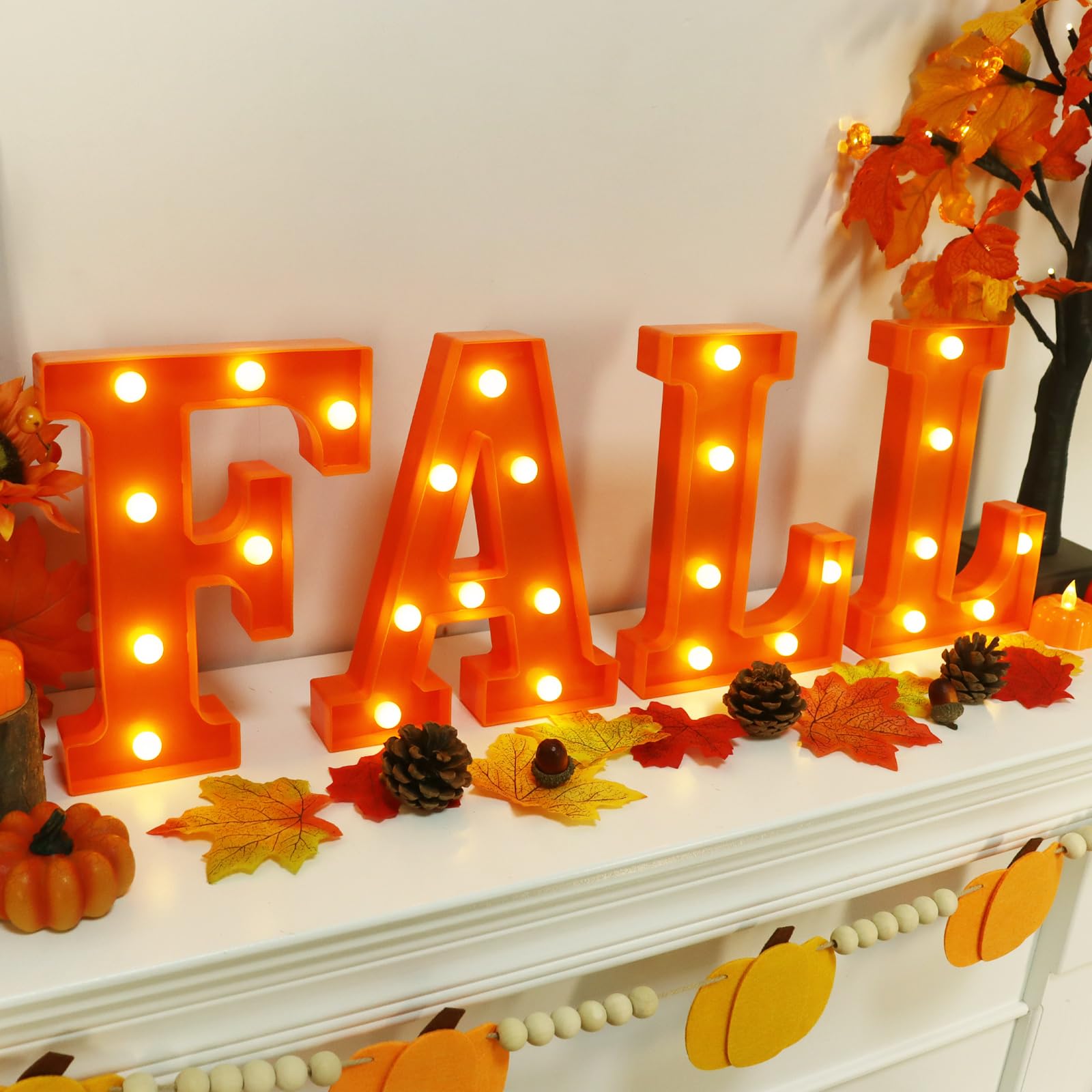 Fall Decorations for Home - Fall Room Decor - 4 LED Marquee Light Up FALL Letters Lights Sign, Battery Operated Fall Decorations