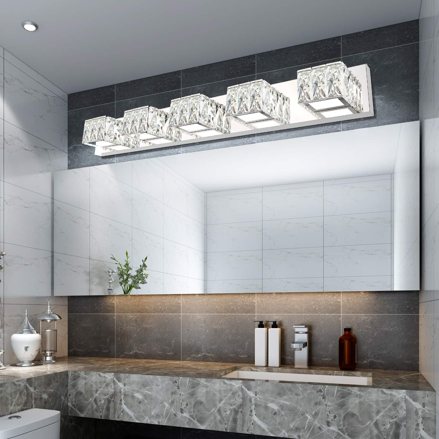 ZUZITO Modern Crystal Bathroom Vanity Lights Fixture LED Vanity Lighting Over Mirror White Light(5 Lights)