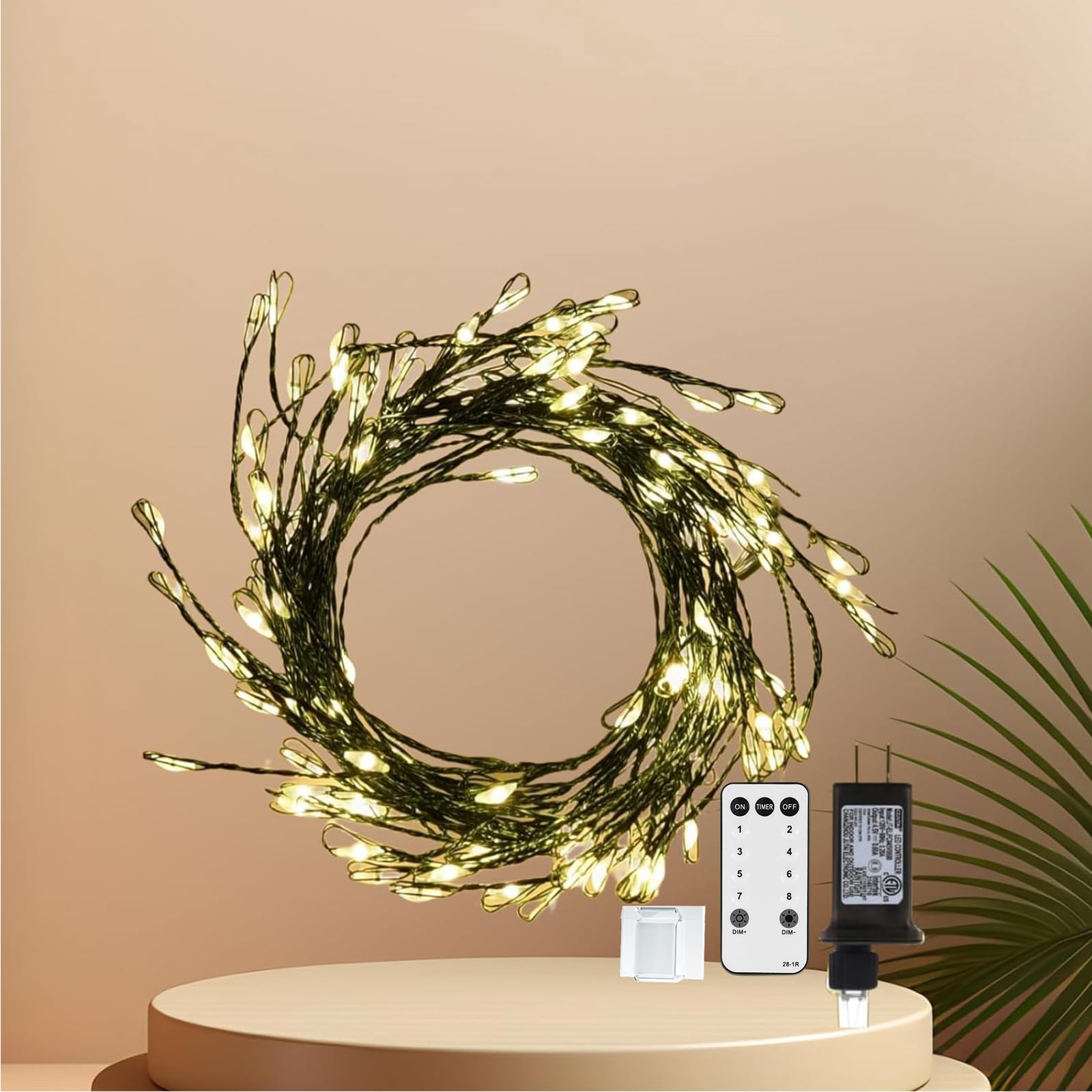 Dailyart Fairy Lights Plug in, 200 Led Fairy Lights with Remote 10Ft Fairy Lights with Timer 8 Modes Warm Fairy Lights for Bedroom Wreath Party Window Wedding Christmas Tree Decoration Green Wire