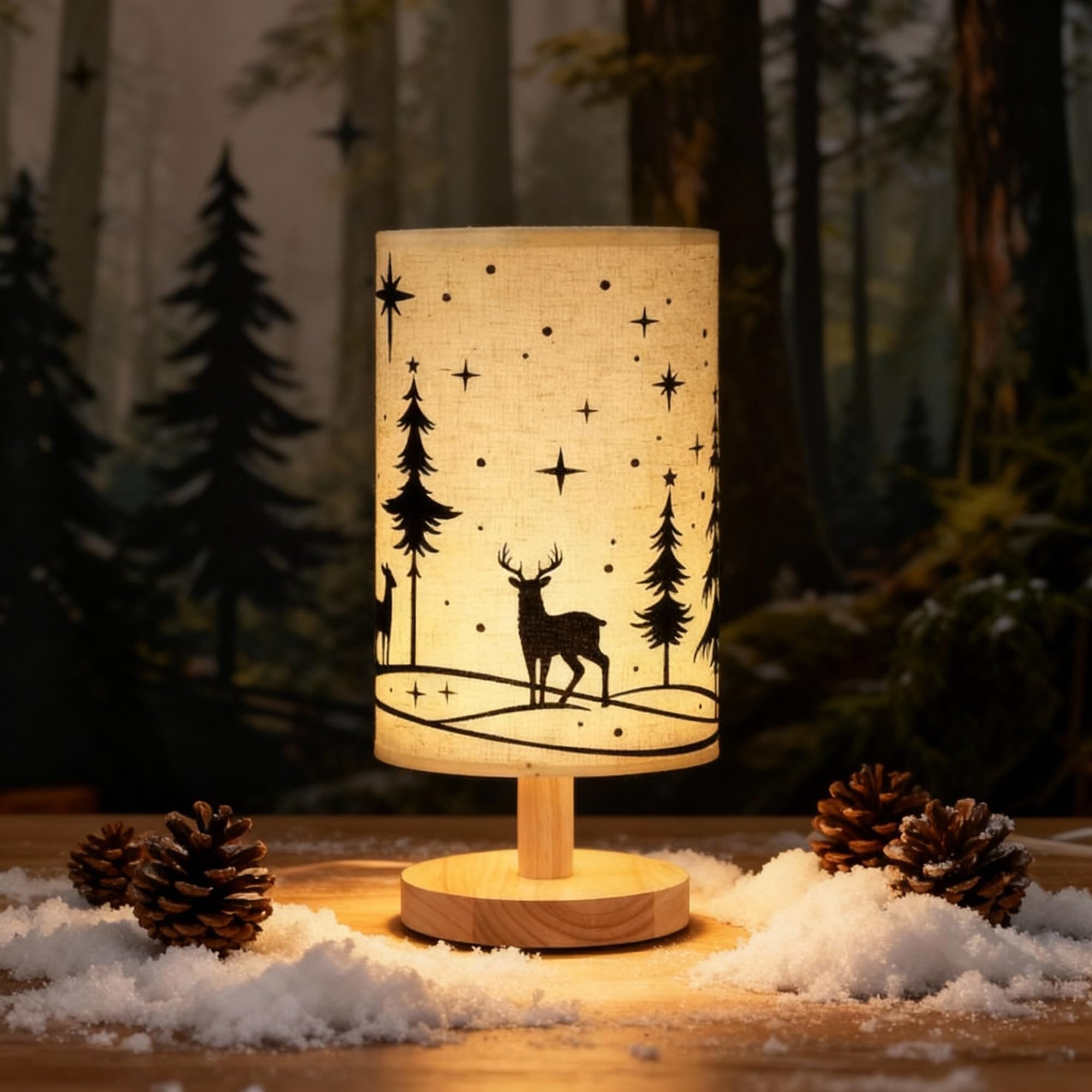 Glooglitter Christmas Lamp Christmas Decorations Indoor 11.6 Inch Small Xmas Tree Deer Bedside Table Light LED Desk Light USB Ni