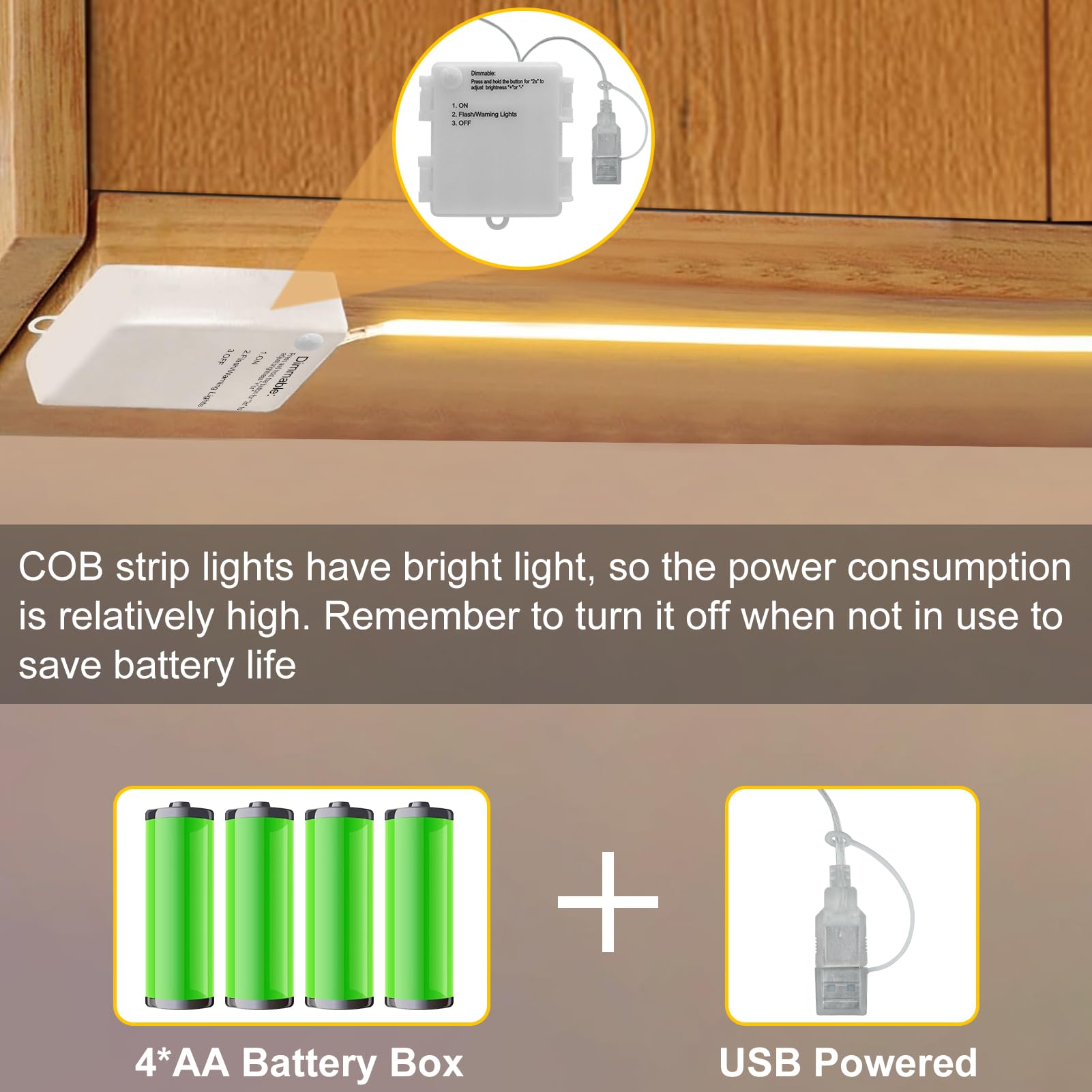 Lumbelle Cob Led Strip Lights Battery Powered, 6.6Ft 640 Led Light Strip Dimmable Cuttable Flexible Led Tape Light For Bedroom,