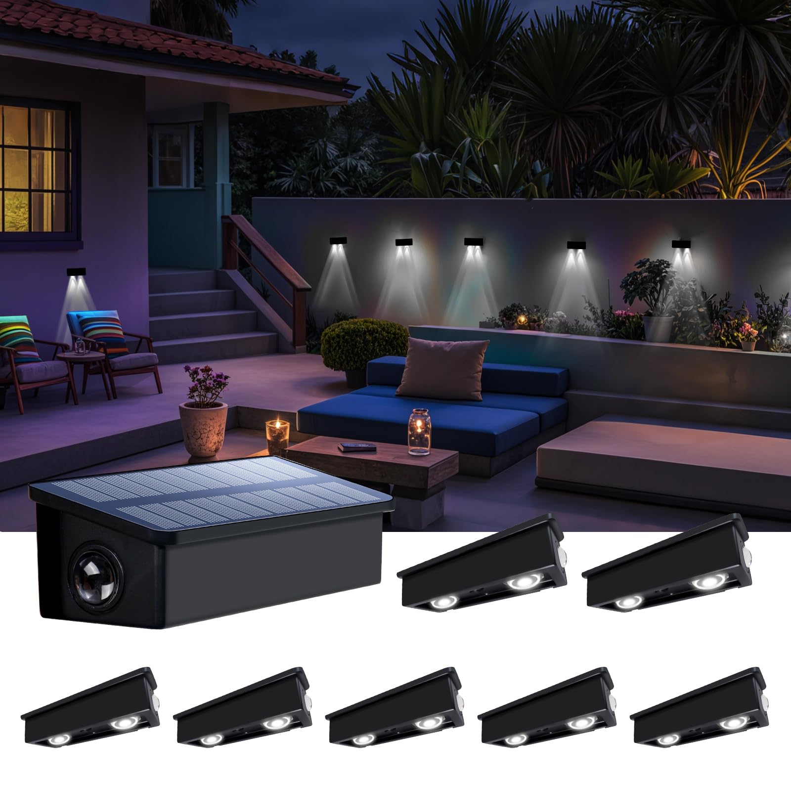 Fence Lights Solar Powered Outdoor Waterproof Outside Wall LED Landscaping Lamp 8 Pack for Yard  Deck  Patio  Rail  Garage  Pool  Balcony  Energy Efficient Cool White Safety and Ambiance Easy Install