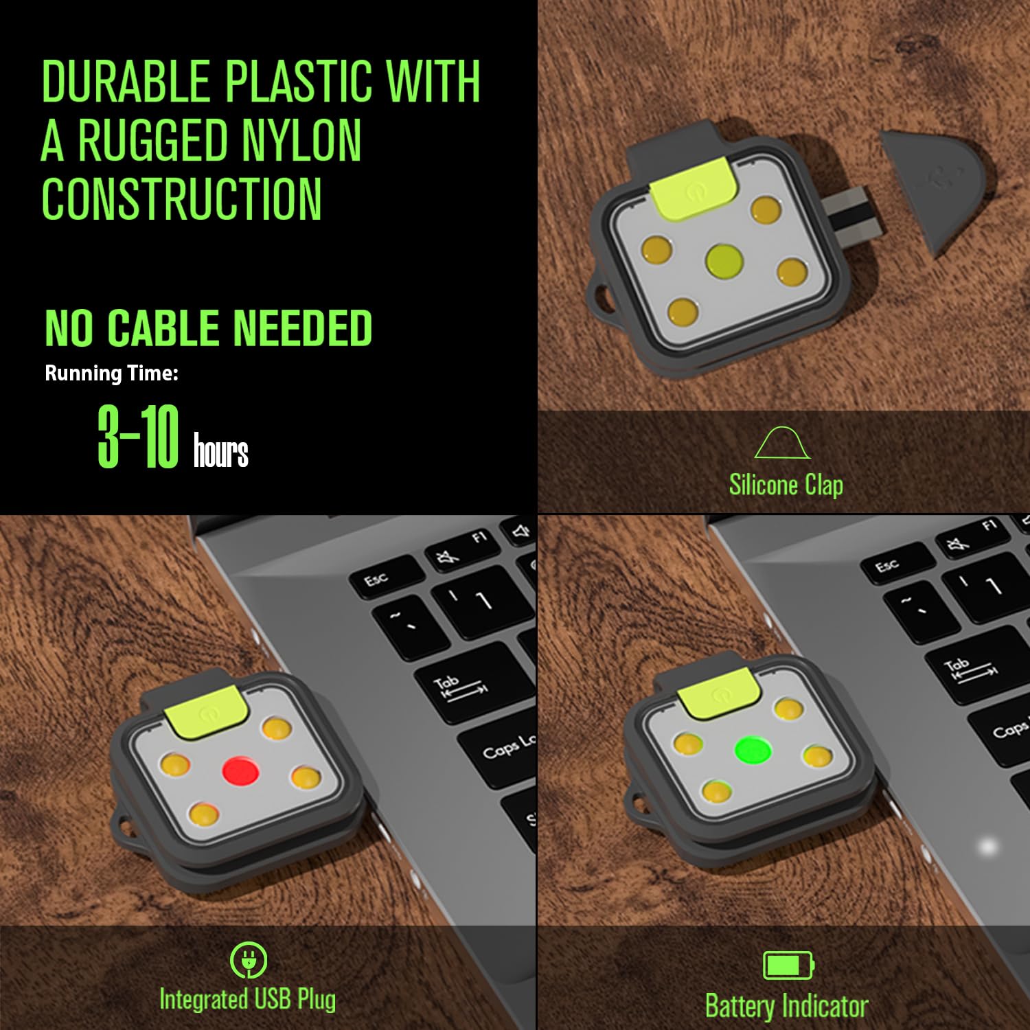 Eguku 2Pack Usb Rechargeable Running Lights - 4 Modes, Lightweight Clip-On Jogging Gear, Green