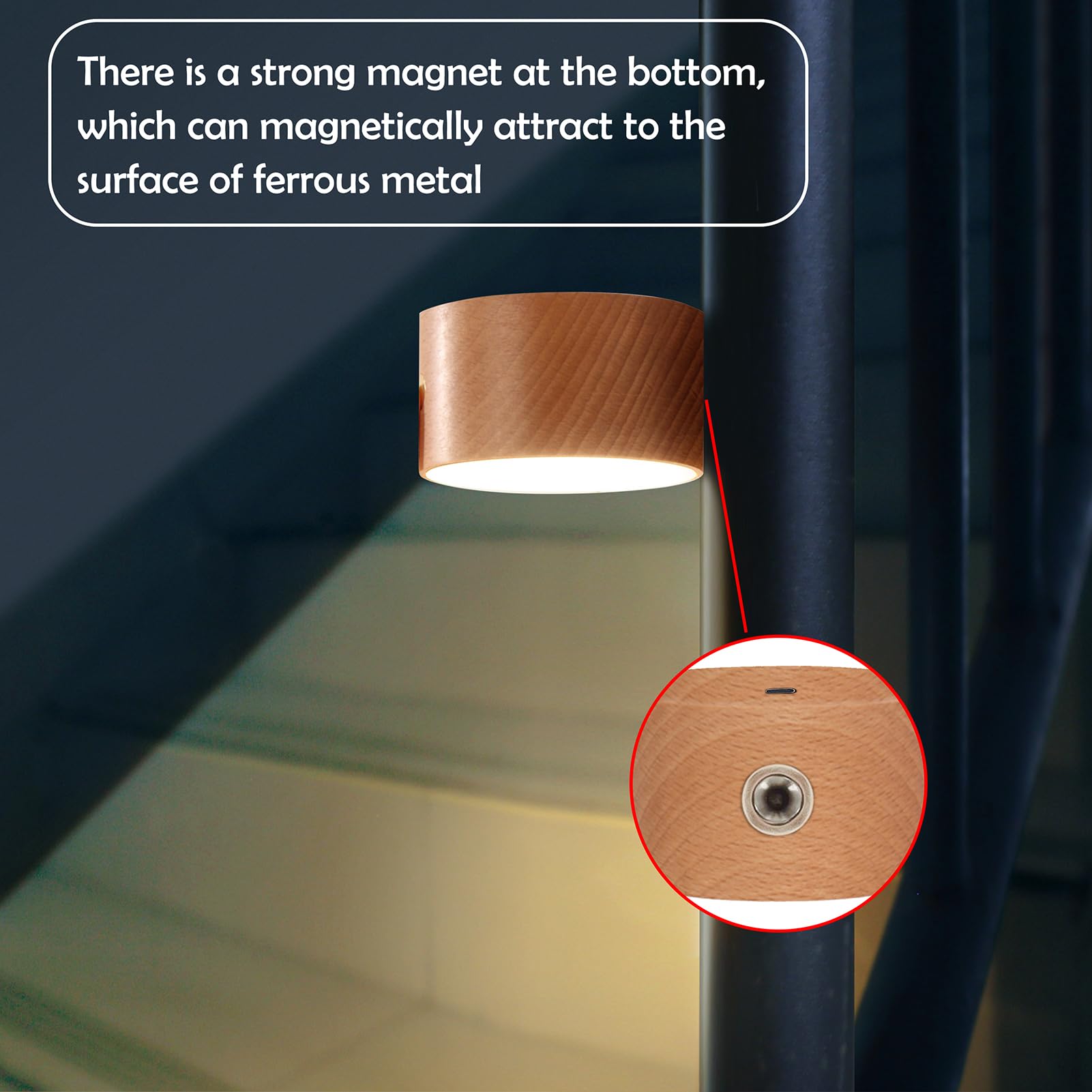 HBGFHG Wooden LED Wall Sconce, 360° Rotatable, Dimmable, Rechargeable, Battery Operated, Beech Wood, Model NO-HB01300