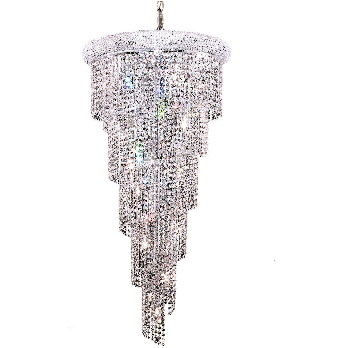 Elegant Lighting 1801SR22C/RC Royal Cut Clear Crystal Spiral 18-Light, Five-Tier Crystal Chandelier, 22" x 48", Finished in Chrome with Clear Crystals