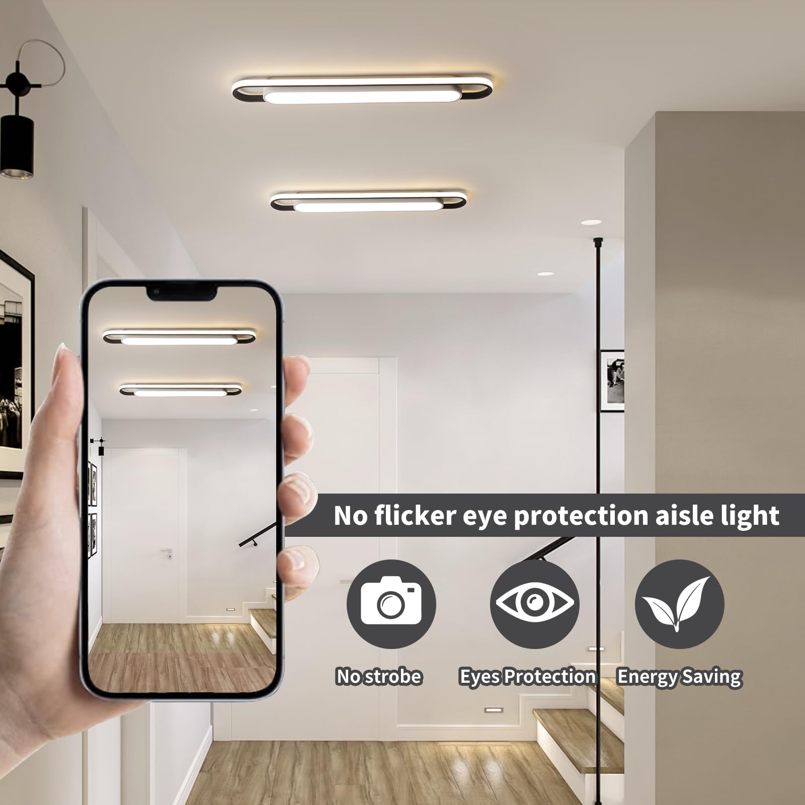 Naroume Dimmable LED Ceiling Light - Modern 36.2" Aluminum Fixture with Remote Control, CRI 97+, for Kitchen & Dining Room