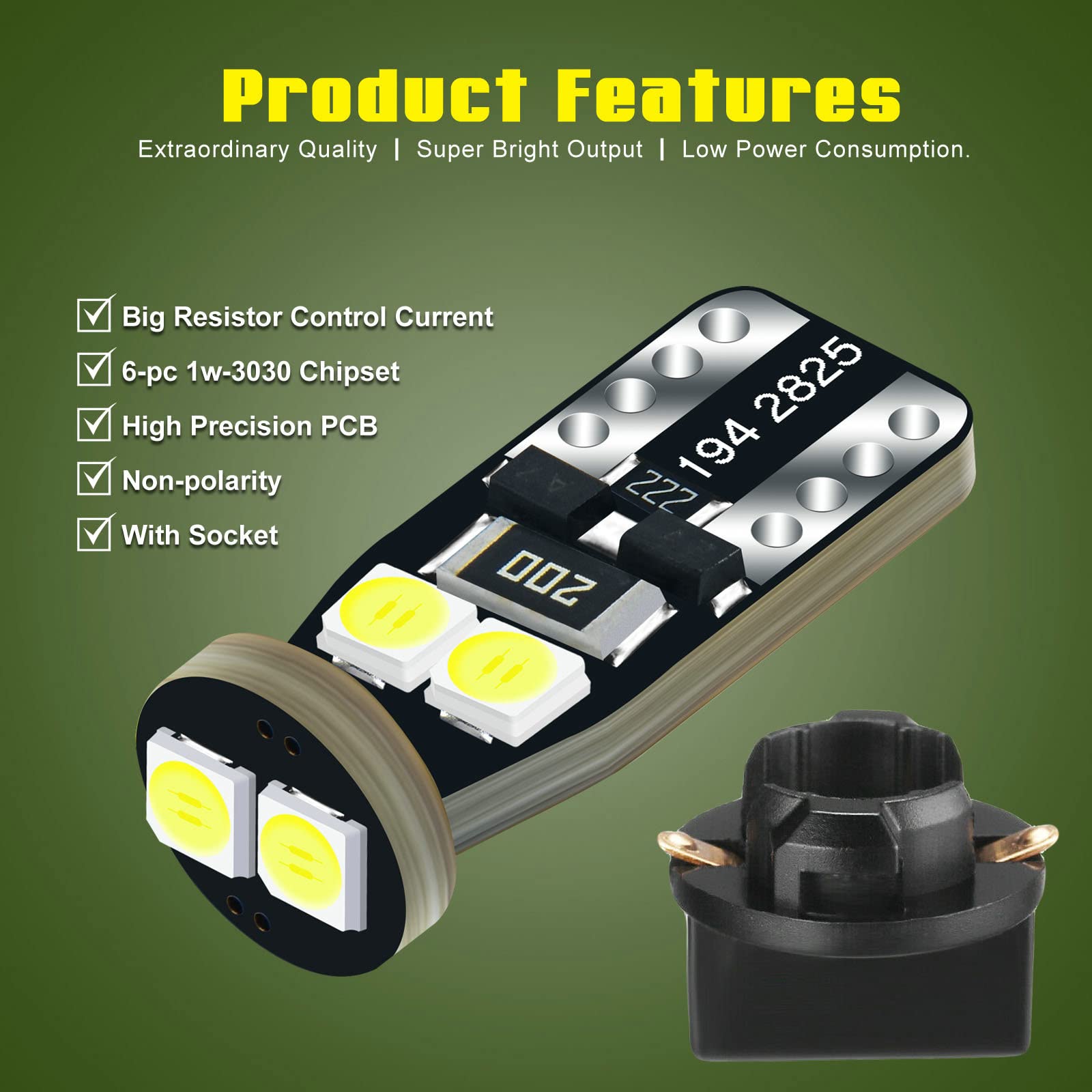 Dodofun 12V White T10 W5W 158 168 194 2825 Instrument Cluster Light Led Bulb Replacement For Dashboard Dash Panel Gauge Indicator Lamp With Socket Cross Pc168 Pc175 Pc194 Pc195 Pc160 Pc161 Pc195Na