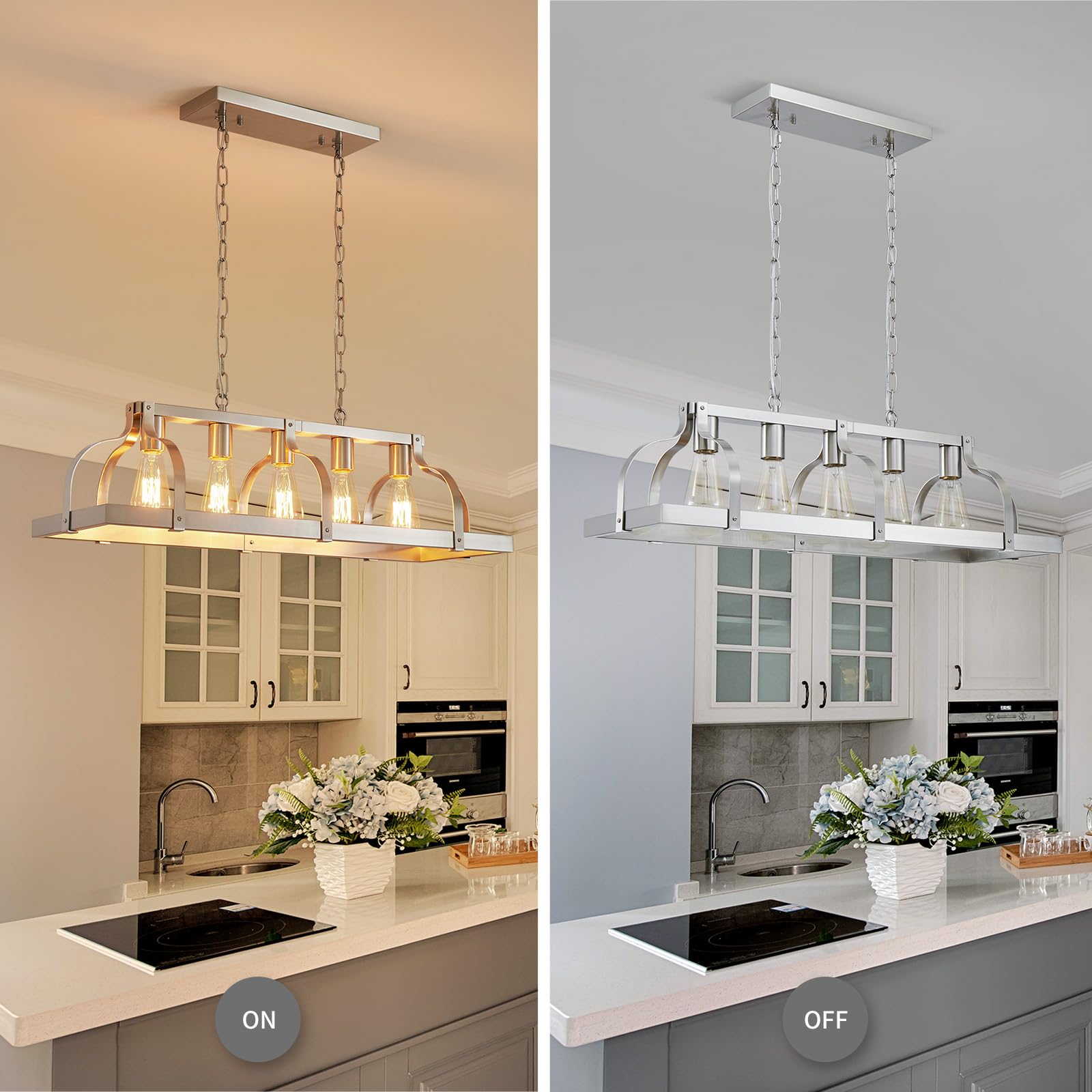 Wuzups 5-Light Metal Chandelier Linear Pendant Ceiling Lighting Rustic Farmhouse Fixture Kitchen Island Dining Room, H 8.5'' L 3