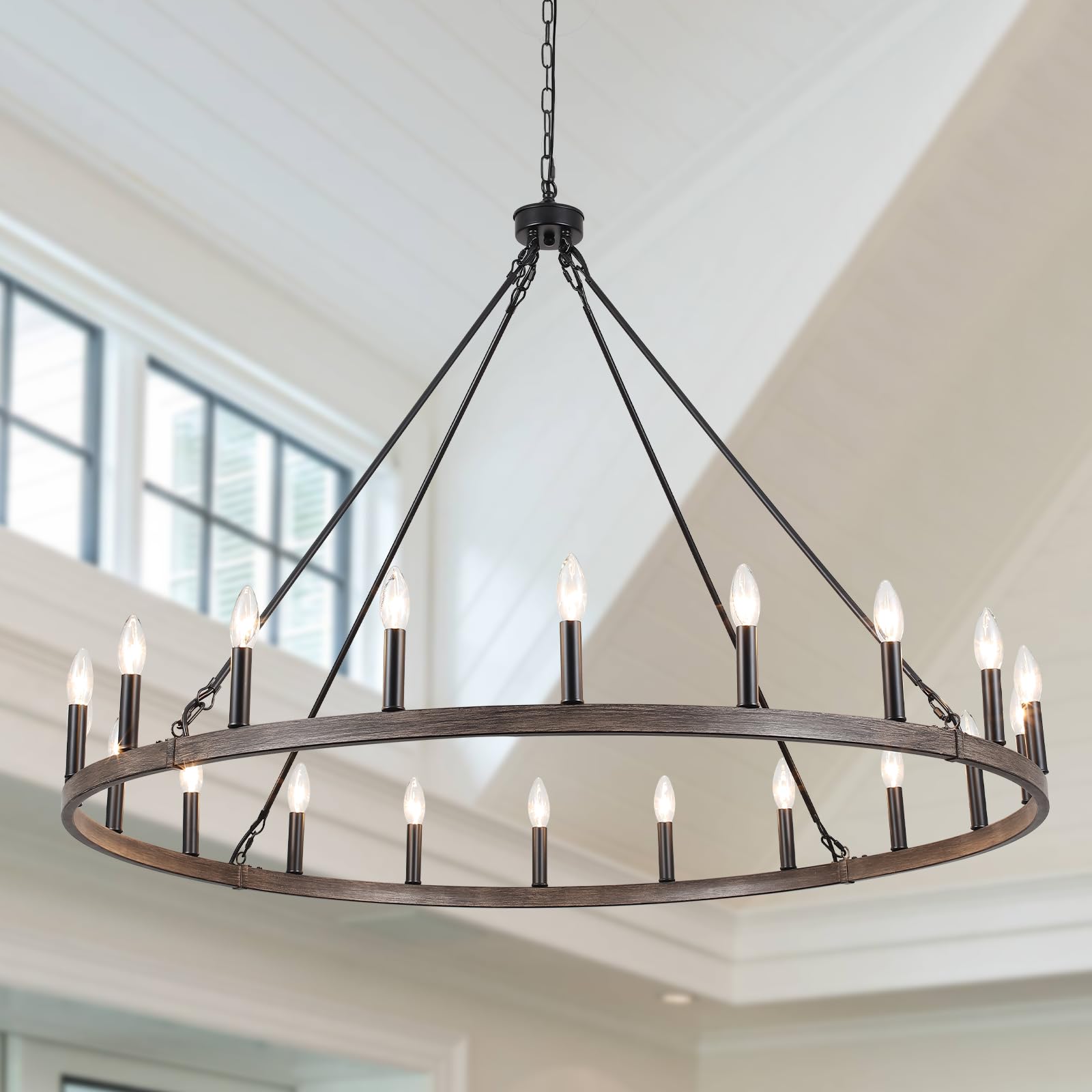 Zjvaive Wagon Wheel Chandelier 20-Light 48'' Round Rustic Farmhouse Chandelier Light Fixture For High Ceiling Foyer Hallway Livi