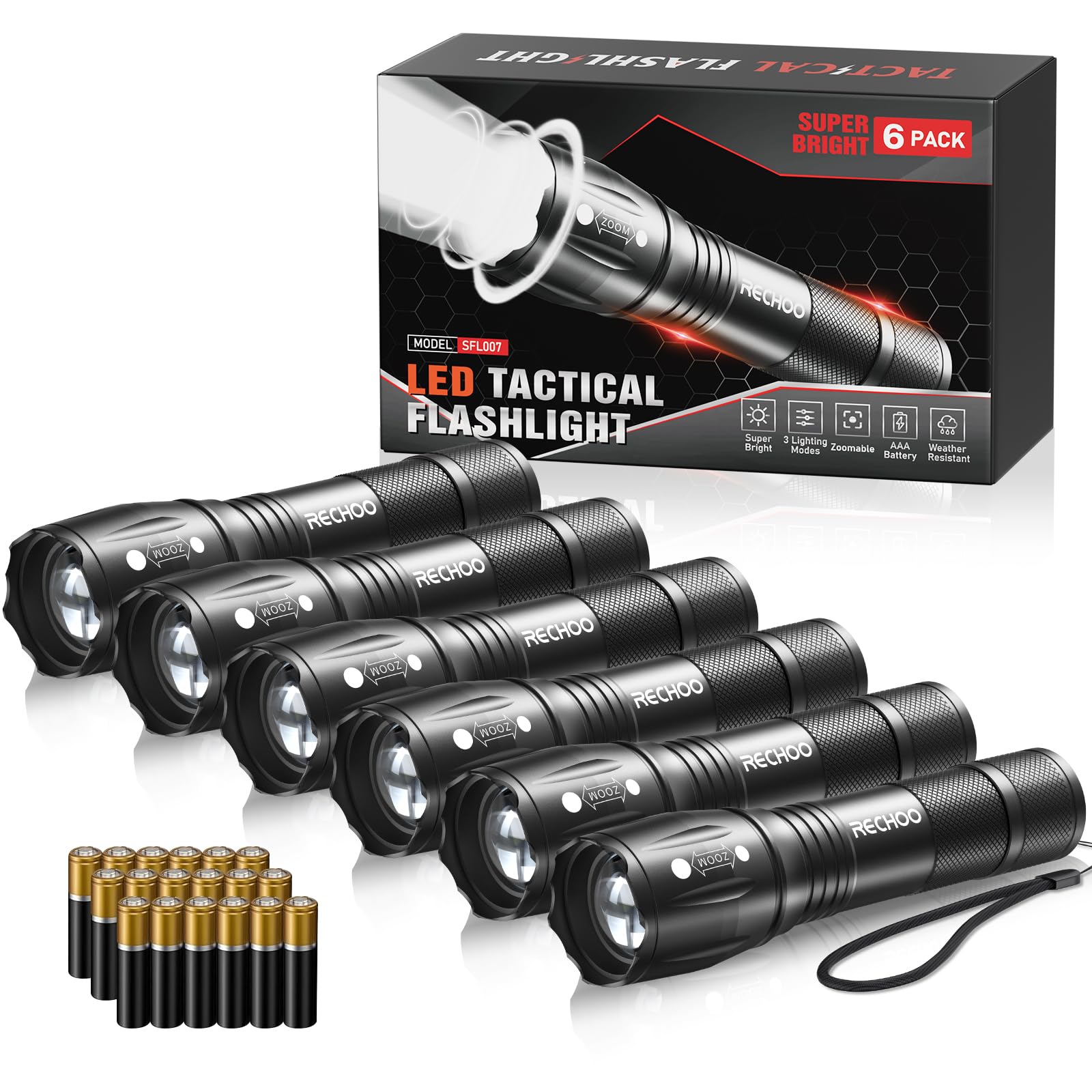 リョウ　Firetech 6個セット Rechoo Led Flashlight 6 Pack, Tactical Flashlights High Lumens