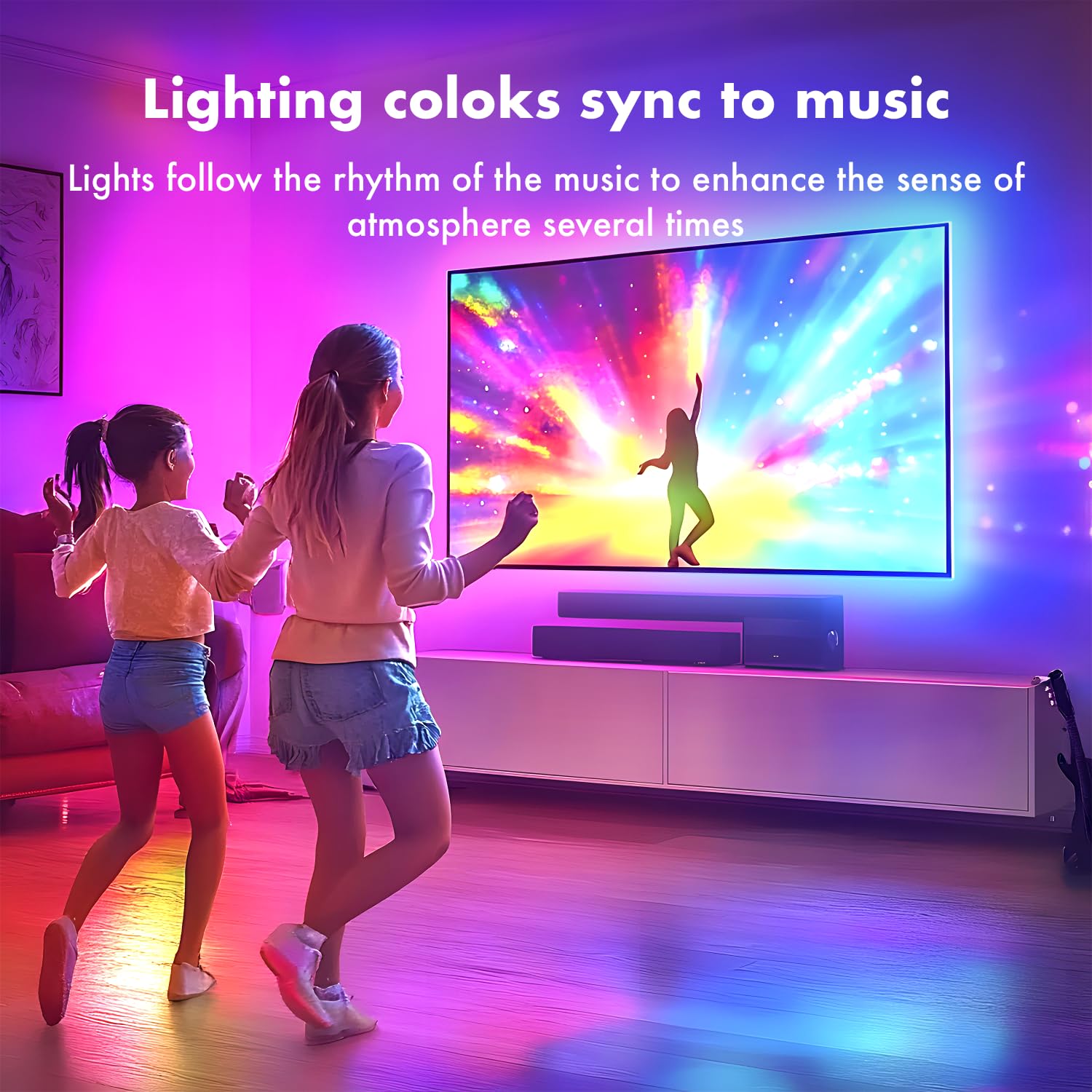 Dtqj Tv Led Backlight, Rgb Tv Backlight For 43-55 Inch Tvs,Smart App Remote Control, Music Sync Color Changing Strip Lights,For