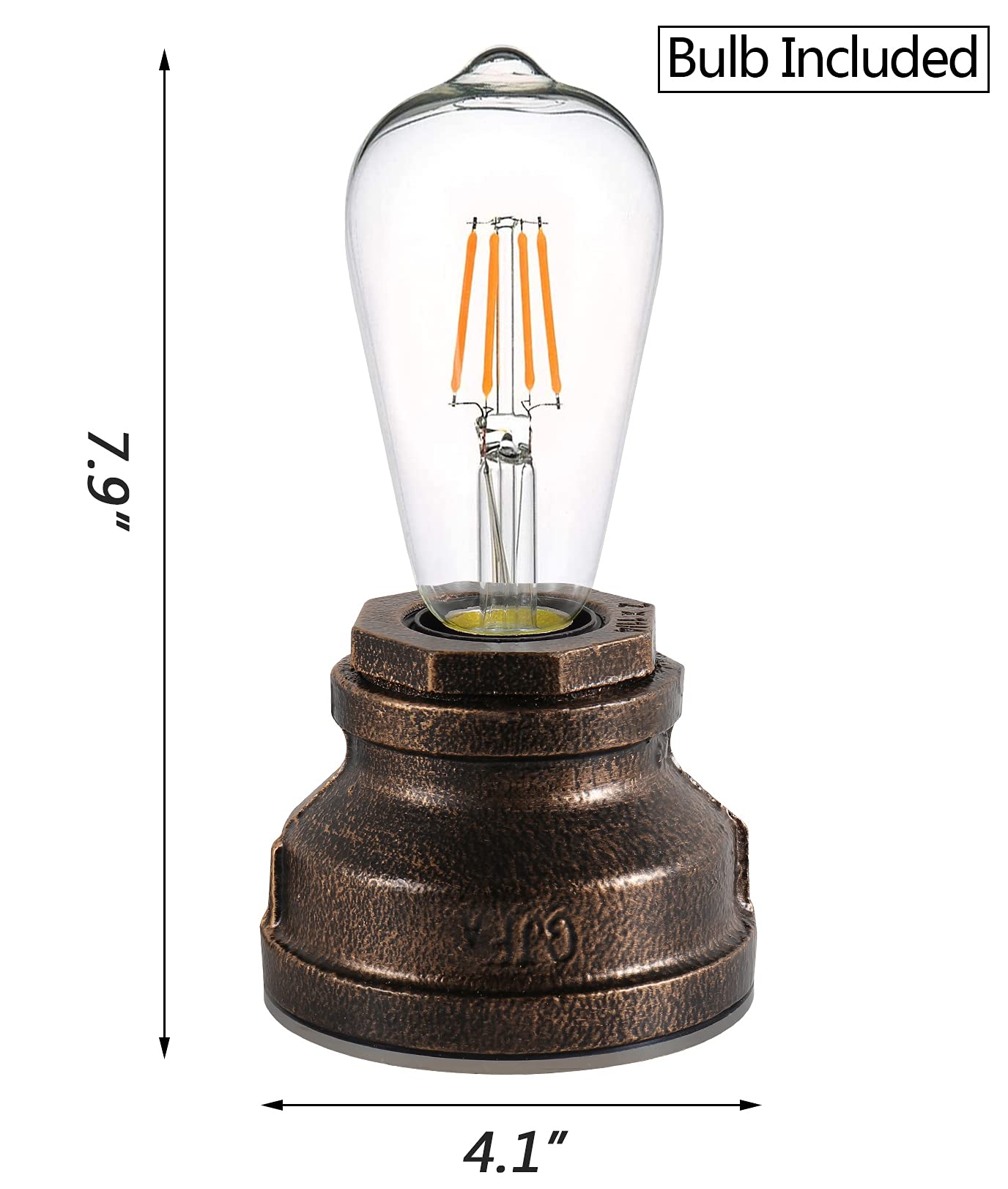 Lovefindahome Vintage Touch Control Table Lamp, Edison 4W LED, Dimmable, 3 Levels Brightness, Small, Bronze, Model: lovefindahome000001