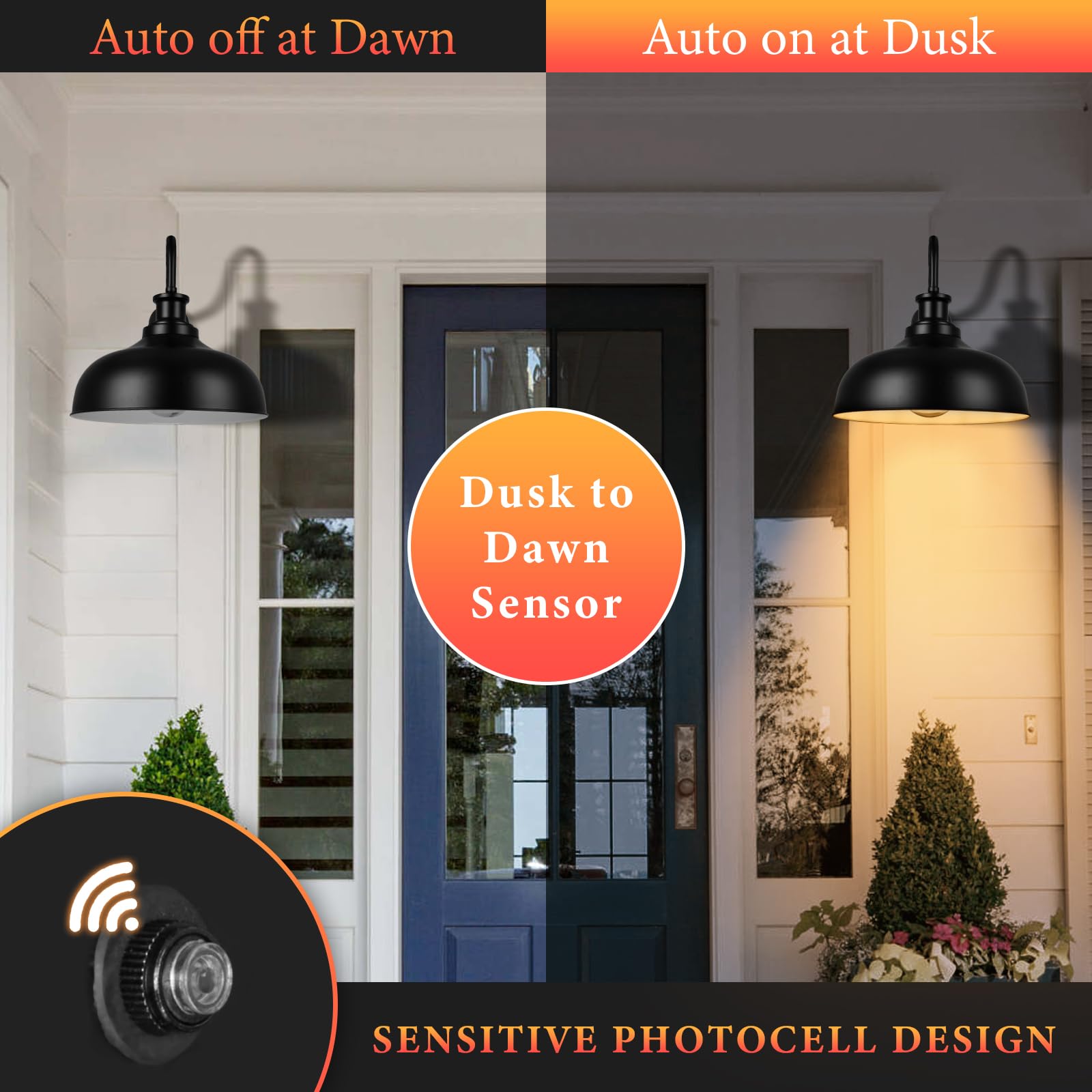 Diyel Dusk To Dawn Outdoor Barn Light 16 Inch Dome Outdoor Wall Sconce Farmhouse Exterior Wall Mount Light Vintage Wall Lighting Fixture Industrial Black Wall Lantern For Porch  2 Pack