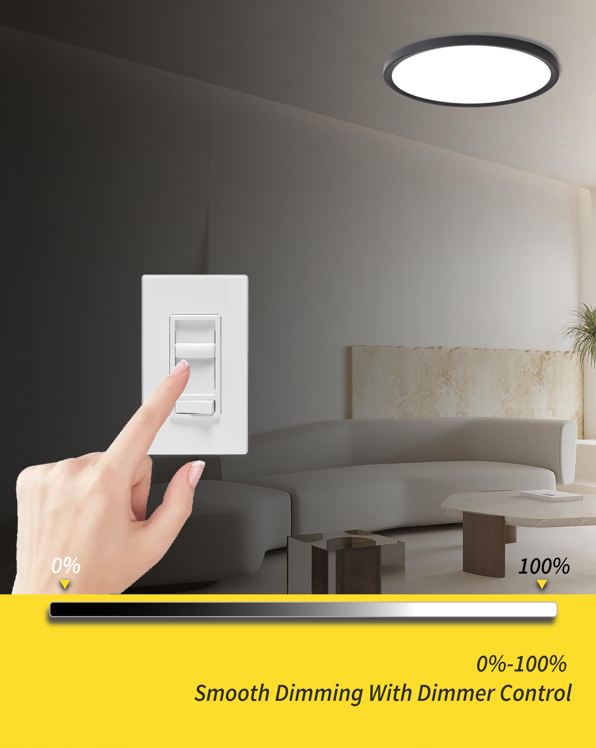 Dimmable Led Flush Mount Ceiling Light Fixture,Round 12Inch 24W 2700K-6000K, 5Cct Selectable, Modern Flat Panel Super Slim Led C