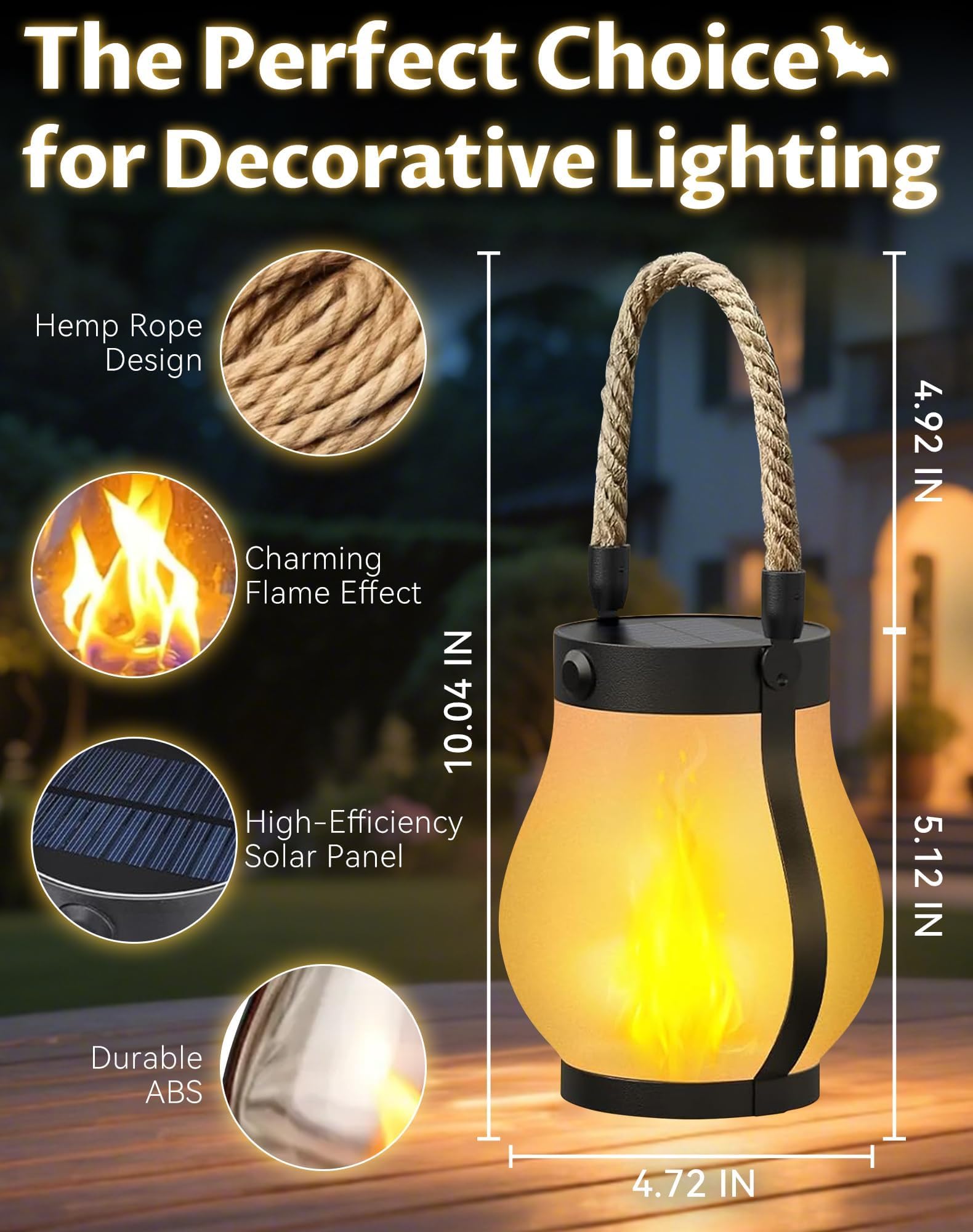 Lysliv Solar Lanterns - Waterproof USB Rechargeable with 3D Flickering Flame, Boho Design, 2 Pcs, Flame Color, Model Flame-01
