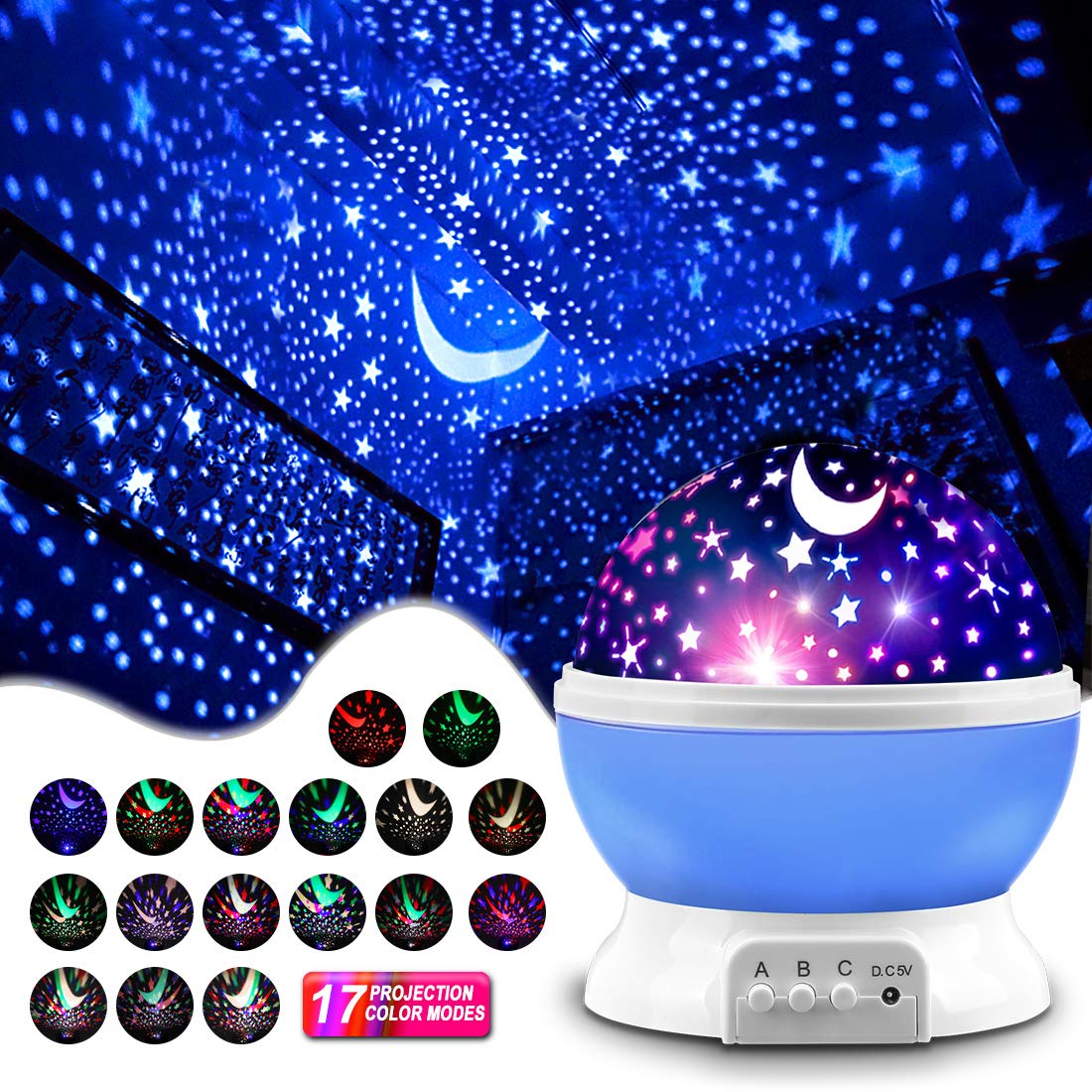 Mokoqi Star Projector  Night Light Lamp Fun Birthday Gifts For 1-4-6-14 Year Old Girls And Boys Kids Bedroom Decor -Blue