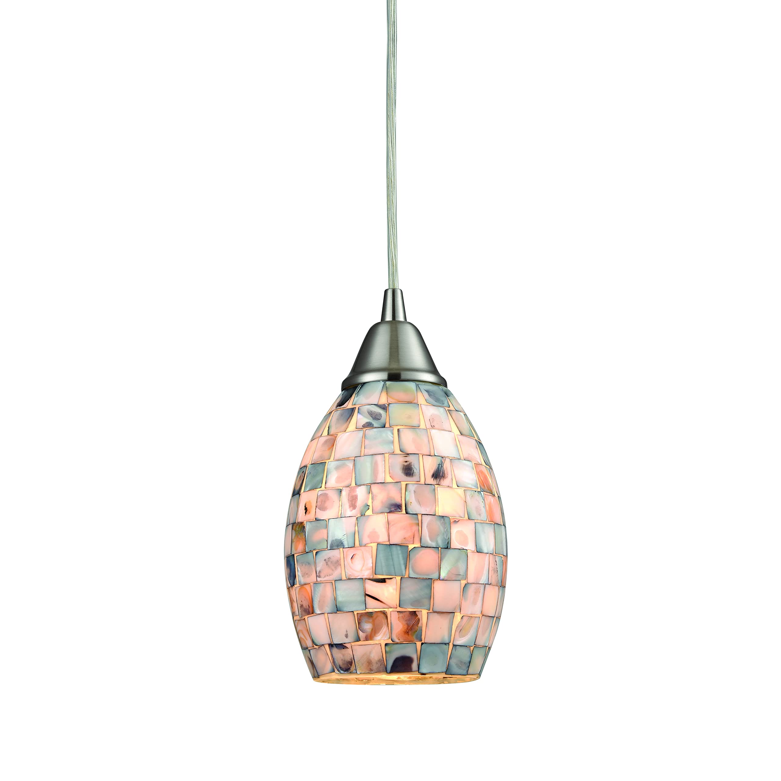 Elk Home Capri Mini Pendant - 1-Light Satin Nickel With Capiz Shell Shade, Transitional Design