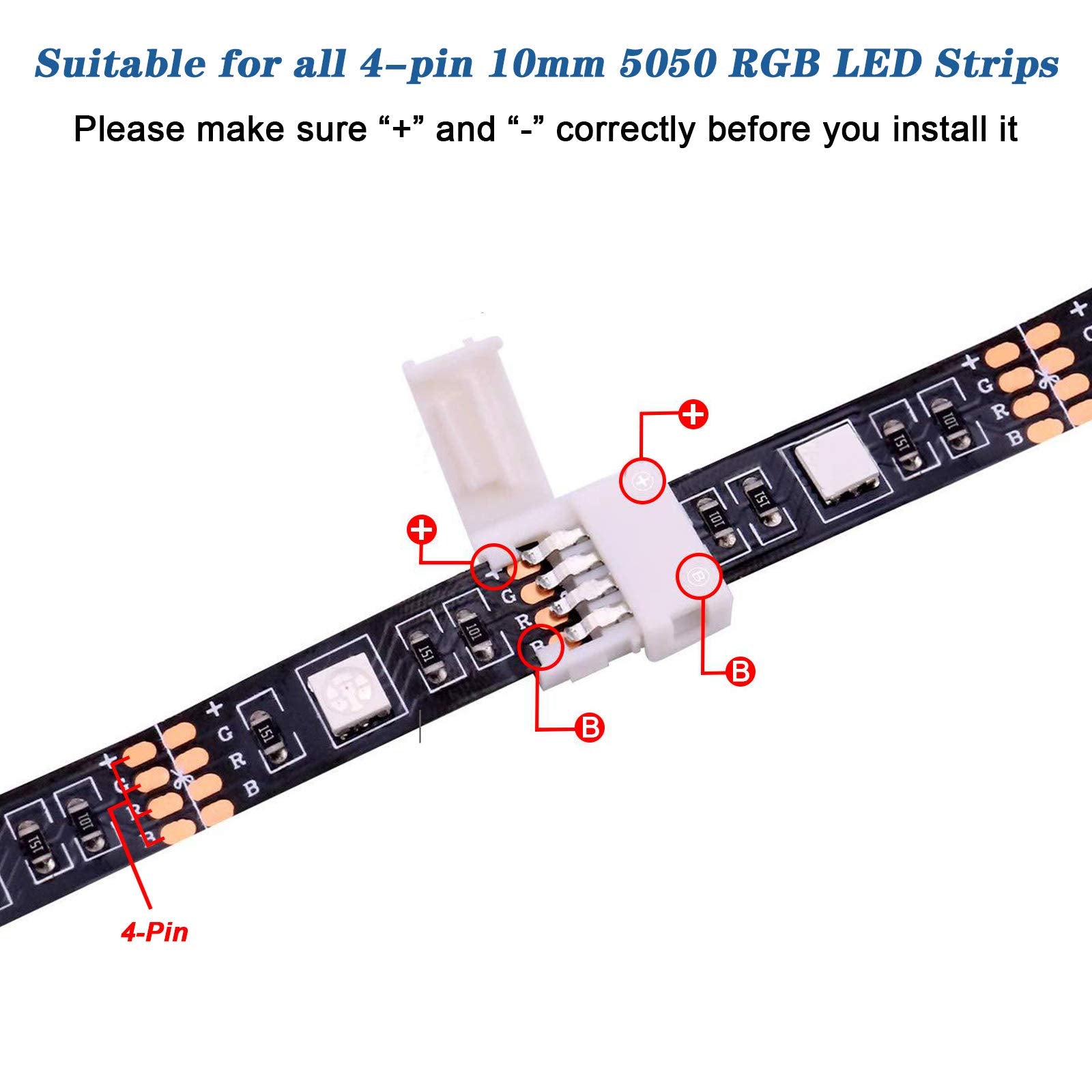 Mudder 95 Pieces 4 Pin Led Light Strip Connectors Set Including Screw Clips, 4 Pin Led Connectors, Cuttable T, L And X Shape Pcb