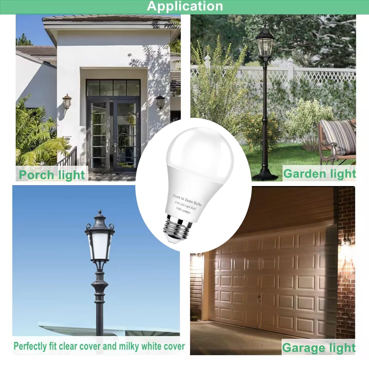 4 -Pack Dusk To Dawn Light Bulbs Outdoor,75 Watt Equivalent, Sensor 10W A19 Led Light Bulb,2700K Warm White 1100 Lumens, Auto On