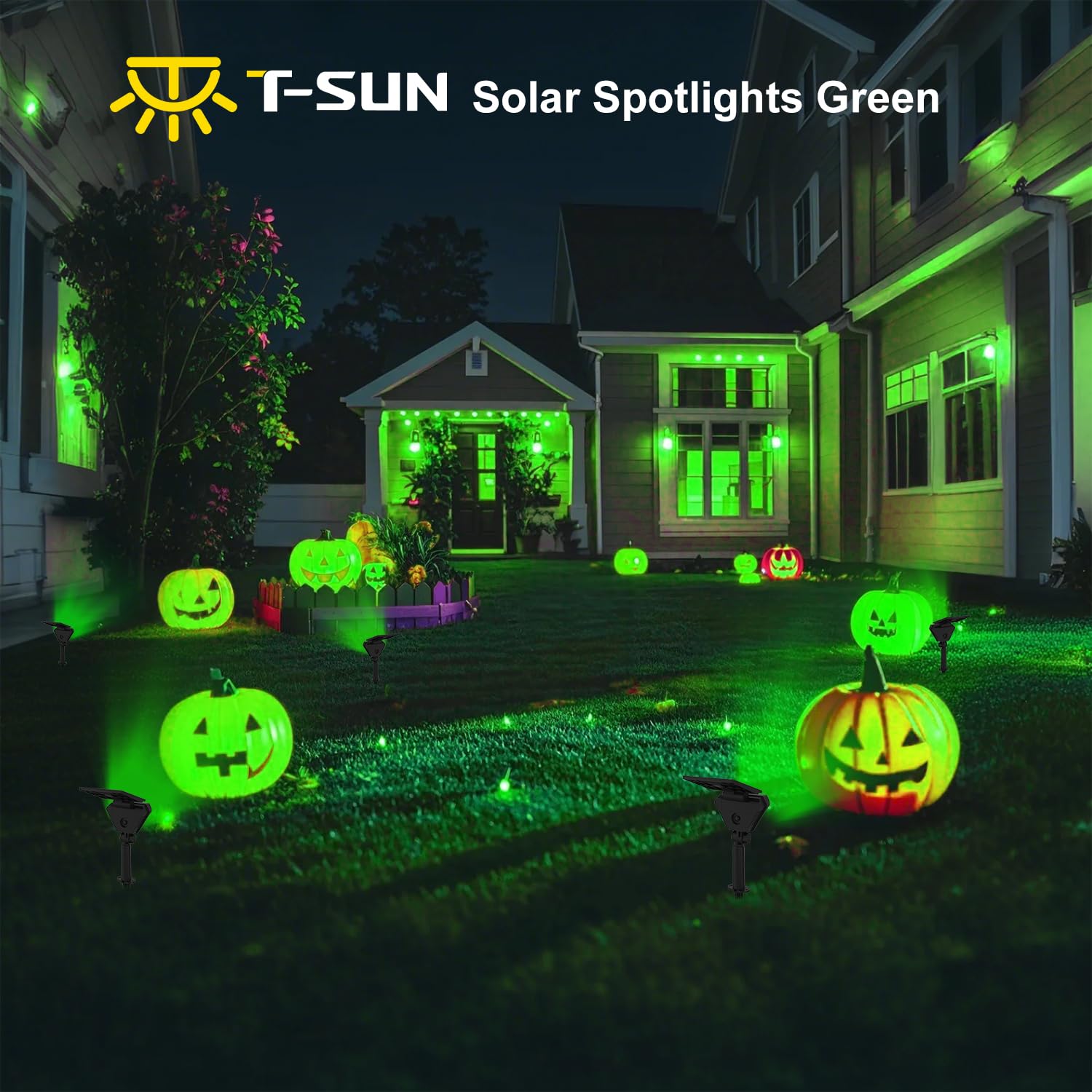 T-Sun Green Solar Spot Lights Outdoor Solar Green Lights Green Outside Lights Solar Landscape Lights Ip65 Waterproof, Auto On/Of