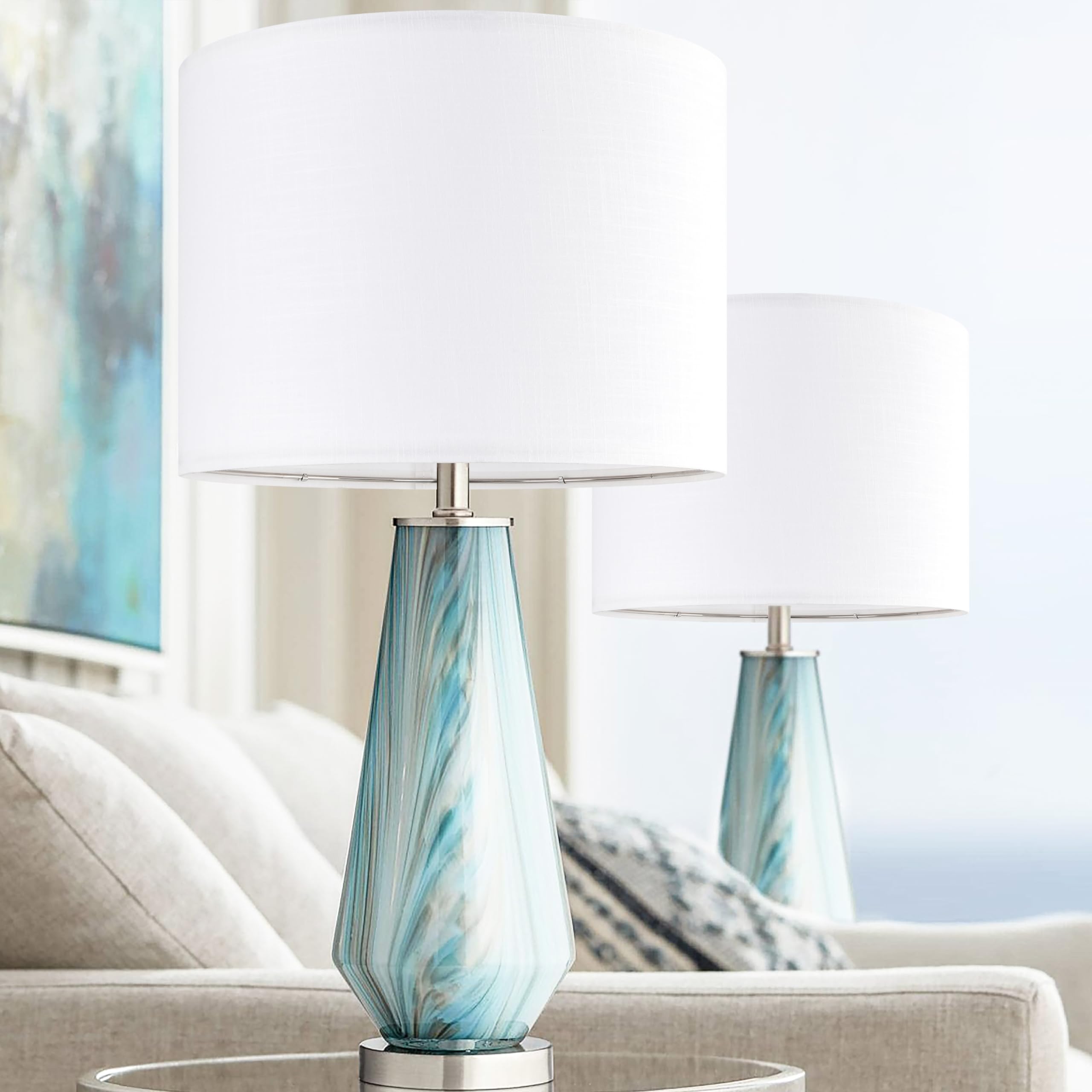 PIKOPIKO Set of 2 Linen Drum Lamp Shades 13in x 10in Pure White P2-13 for Table & Bedside Lamps