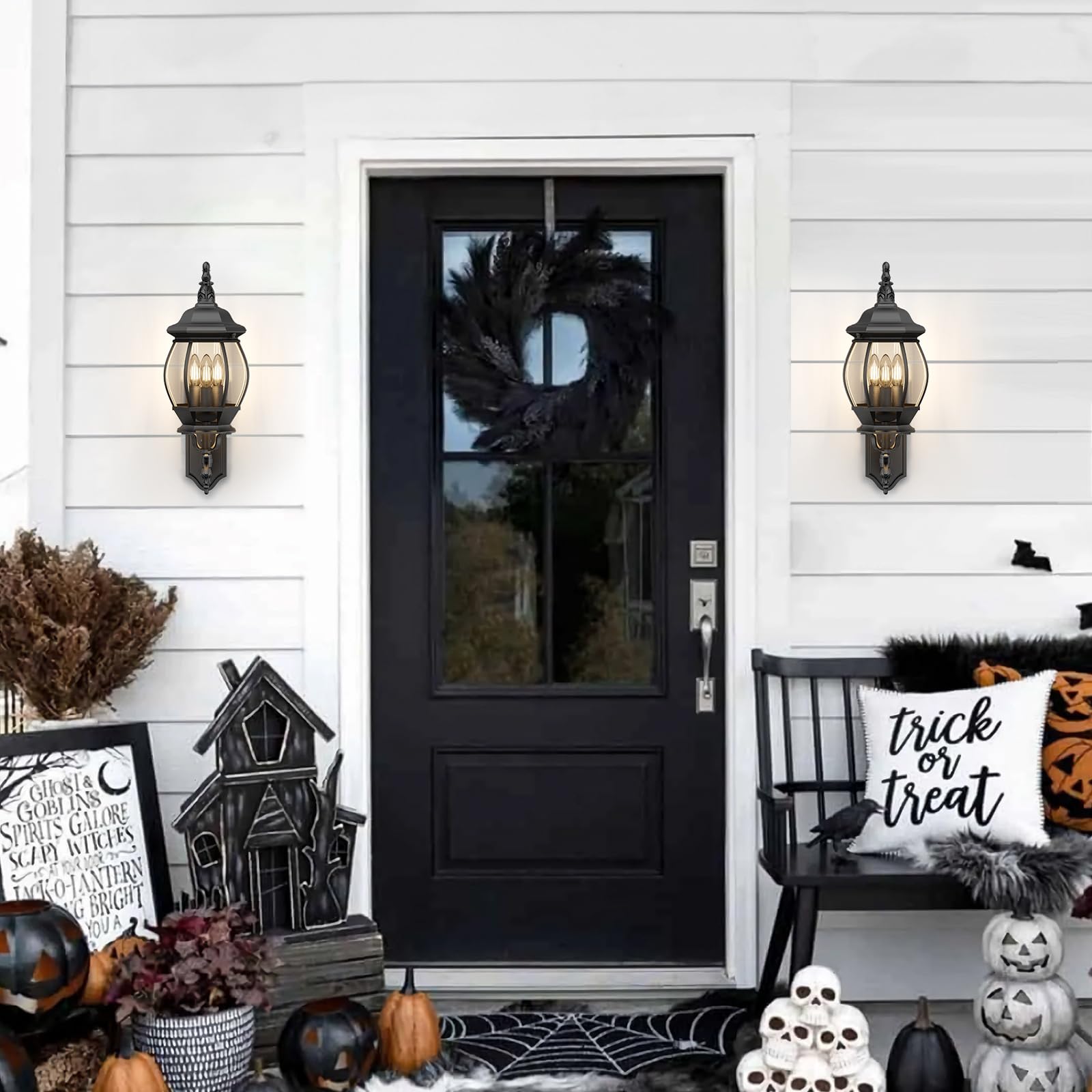 Krychiler 3-Light Black Outdoor Wall Lantern - Waterproof Wall Sconce For Porch Lighting