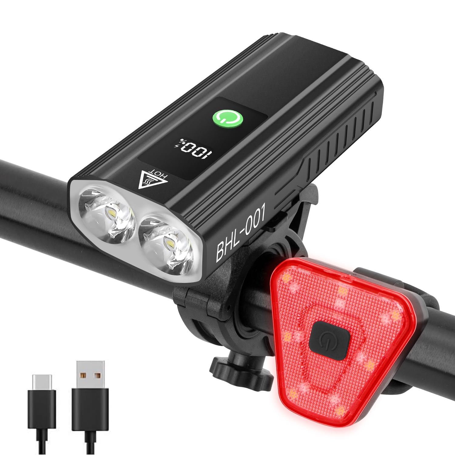 Super Bright Bike Lights for Night Riding  5000mAh USB C Rechargeable LED Bicycle Light Front and Rear  2000 Lumens Headlight and Back Tail Light Set for Road Mountain  (Black  1 Set)