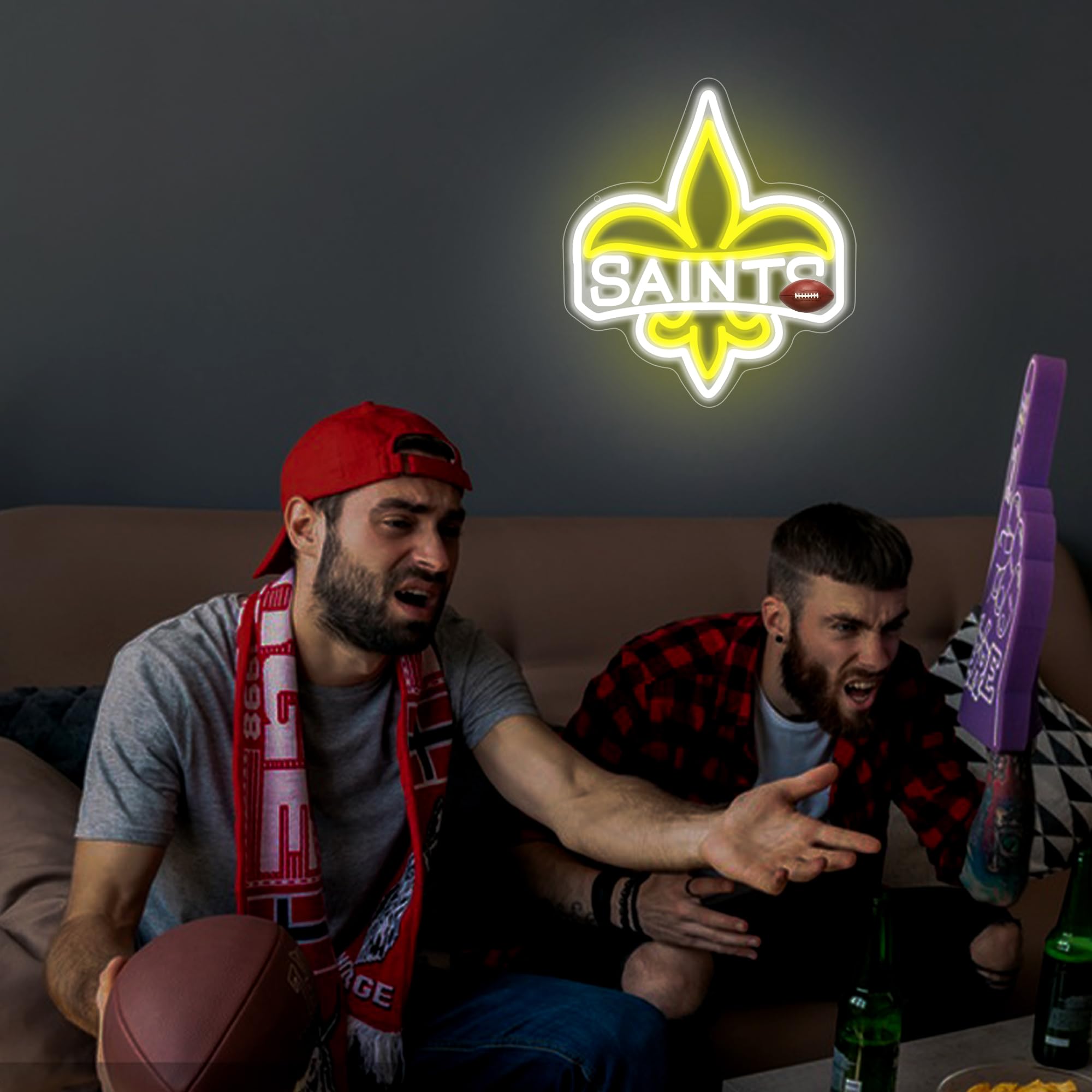 Football Neon Sign For Wall Decor Football Team Neon Sign For Man Cave Or Garage Decor Birthday Gifts For Men Yellow Led Light For Bedroom Bar Dorm Party Game Room Size 11.1 * 12.5In(Zyld291)