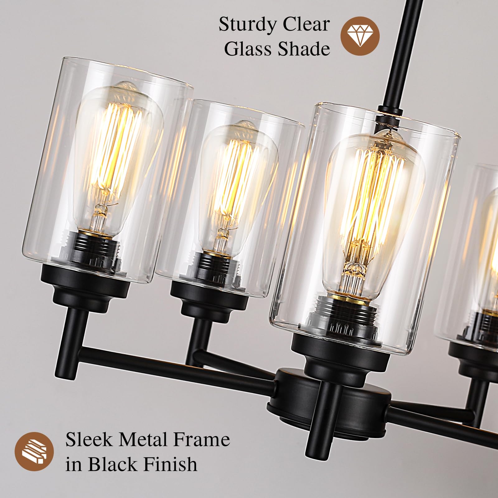 Sucolite 5-Light Black Chandelier, Modern Farmhouse Pendant Lighting With Clear Glass Shades