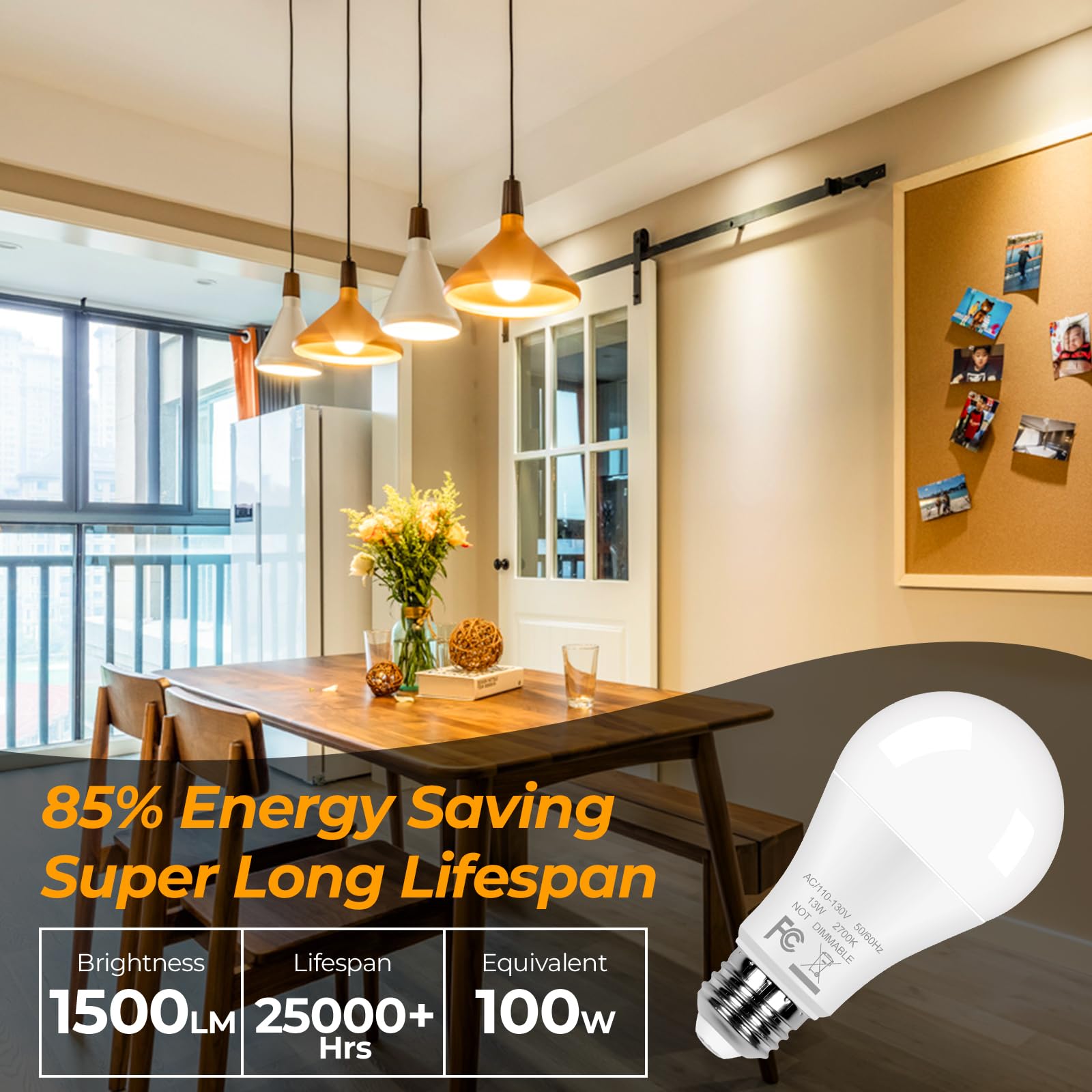 A19 Led Light Bulbs 100W Equivalent, 12-Pack Super Bright Led Bulbs 13W 1500 Lumens, E26 Medium Screw Base Bulbs For Home Bedroom Office Lamp, Non-Dimmable, 2700K Warm White, No Flicker, Cri 85+