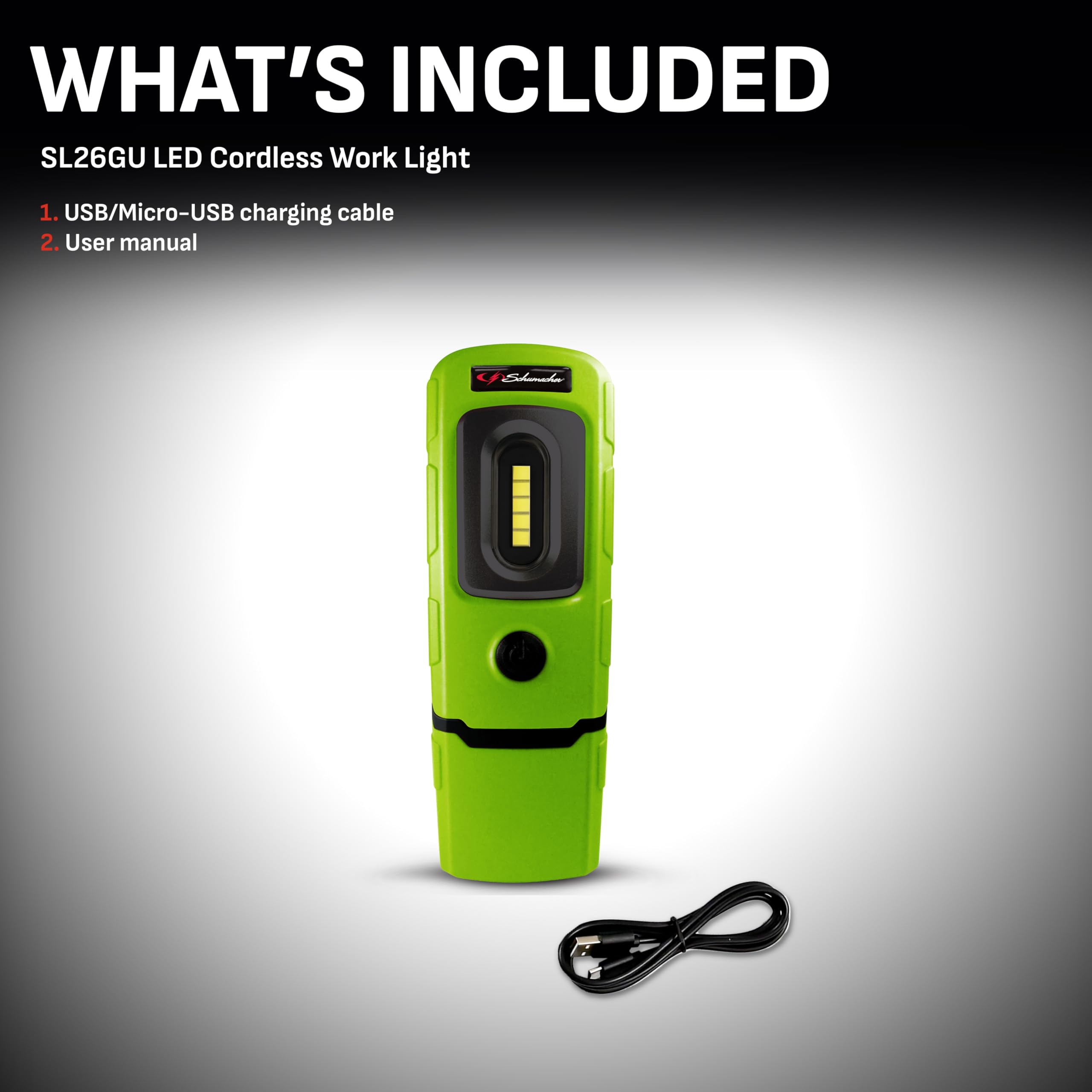 Schumacher Sl26Gu Led Cordless Work Light And Magnetic Torch With 360° Positioning - 360° Swivel And 90° Tilt – Rechargeable Lithium Battery – Magnetic Base – Foldable Hook