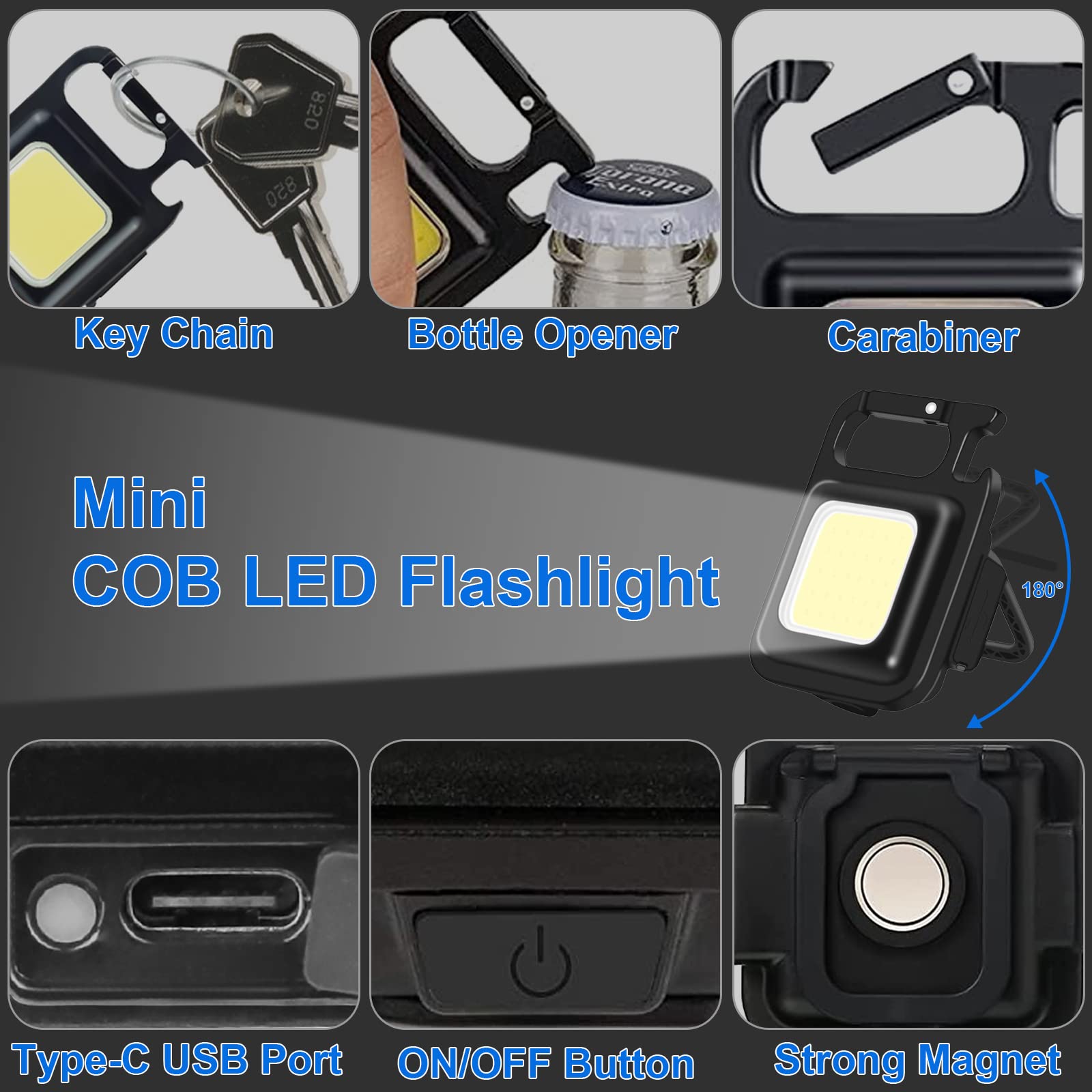 GIPTIME 2Pcs Cob Mini Flashlights,Giptime 800Lumens Bright Rechargeable Keychain Flashlight 3 Light Modes Portable Pocket Light