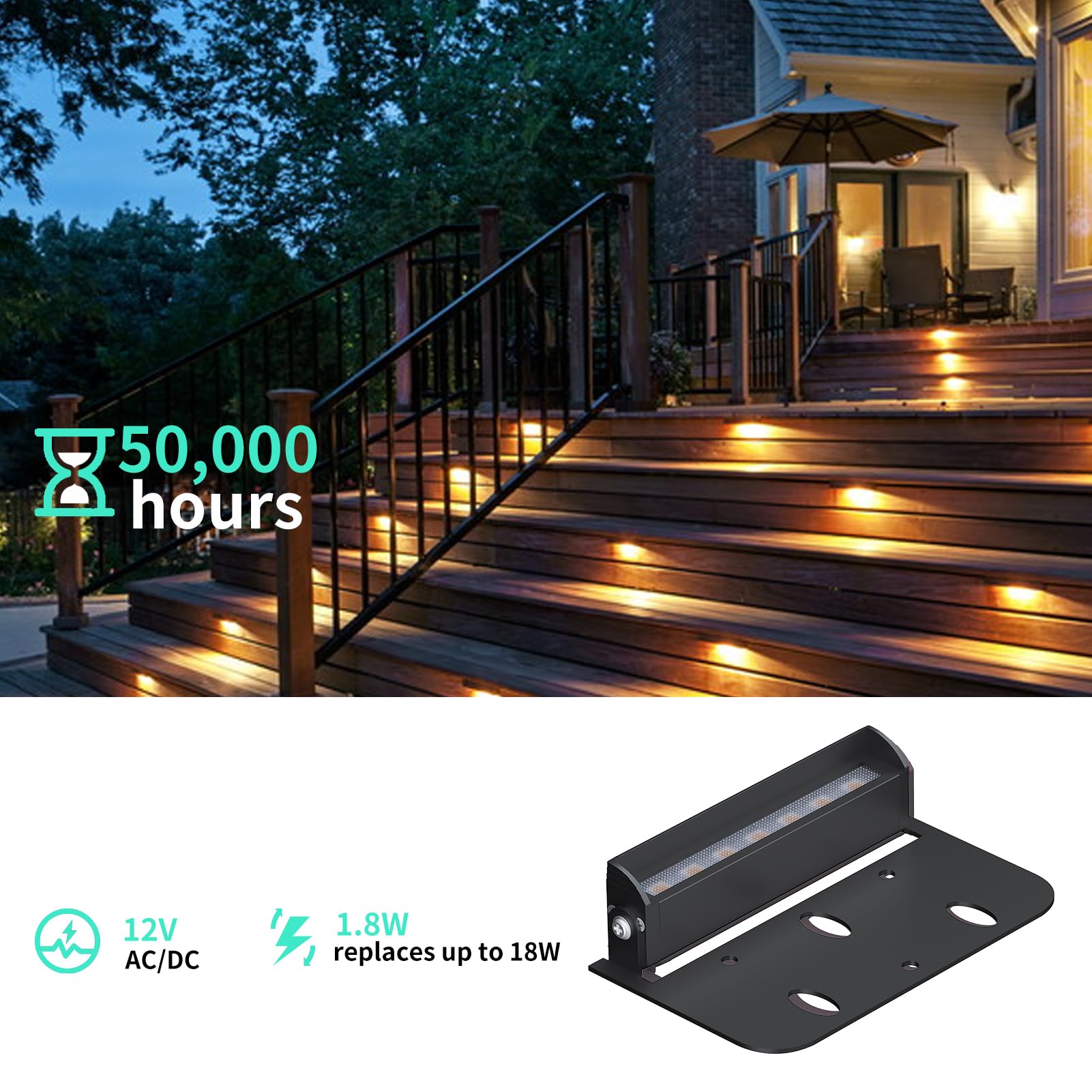 Kwinmyso 4Inch 1.8W 12V Ac/Dc Low Voltage Landscape Lighting 2700K Soft White Retaining Wall Light Hardscape Lighting Paver Light 50 000 Hours Lifespan Outdoor Step Light 4Packs-Black
