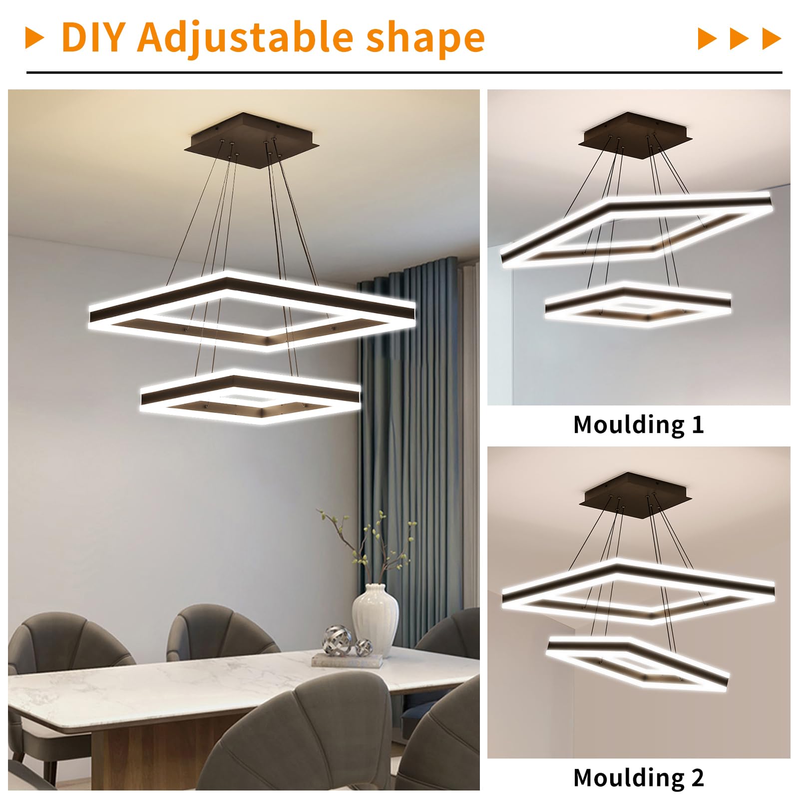 Matven Modern Ceiling Chandelier - Dimmable 3-Color Light Fixture, 15.74in & 23.62in, Black Aluminum Pendant Light for Kitchen