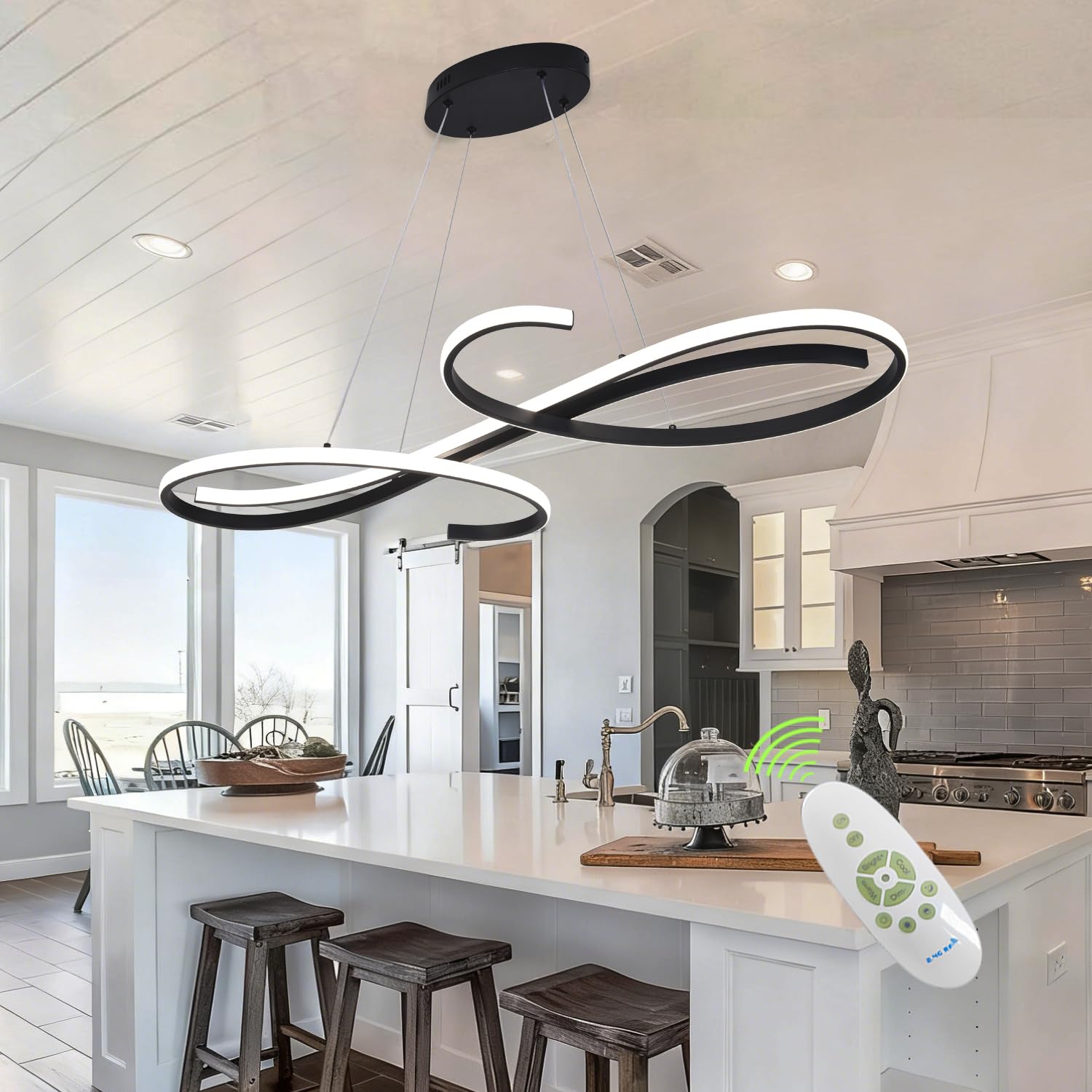 Guang Shuo Black Chandeliers for Dining Room Light Fixture Modern Led Pendant Lighting for Kitchen Island Lighting Dimmable with Remote Controller  3000K-6500K Color Changing