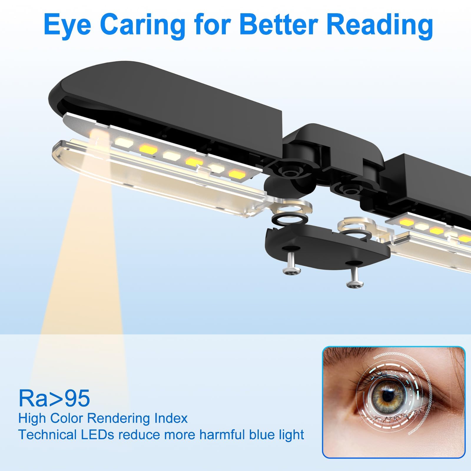 Vekkia 14 LED Rechargeable Book Light, Adjustable 180°, Eye-Care, Black, 4.0x3.0x2.6 in, Model BL-14, Perfect