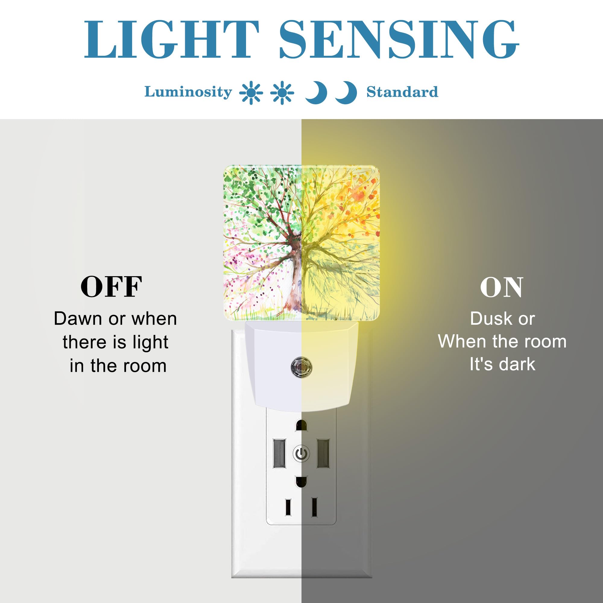 Uiaoiais Night Light Plug Into Wall Hand Painted Four Season Tree Night Light With Dusk To Dawn Sensor Night Light For Kid Girls