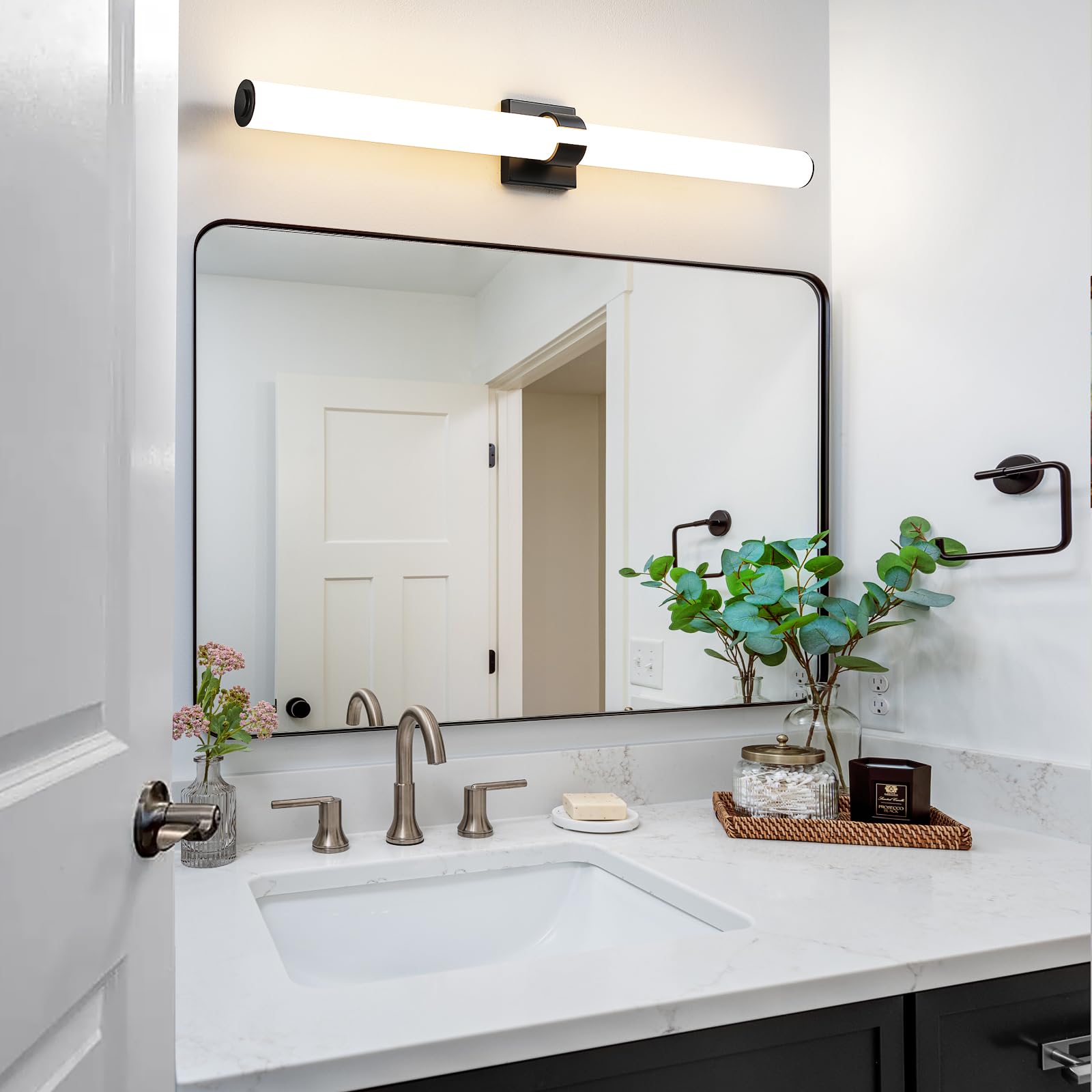 Aijiasi Bathroom Vanity Light - 39 Inch Black Bathroom Lighting Fixtures Over Mirror 3000K Dimming Led Vanity Light Bar Modern B