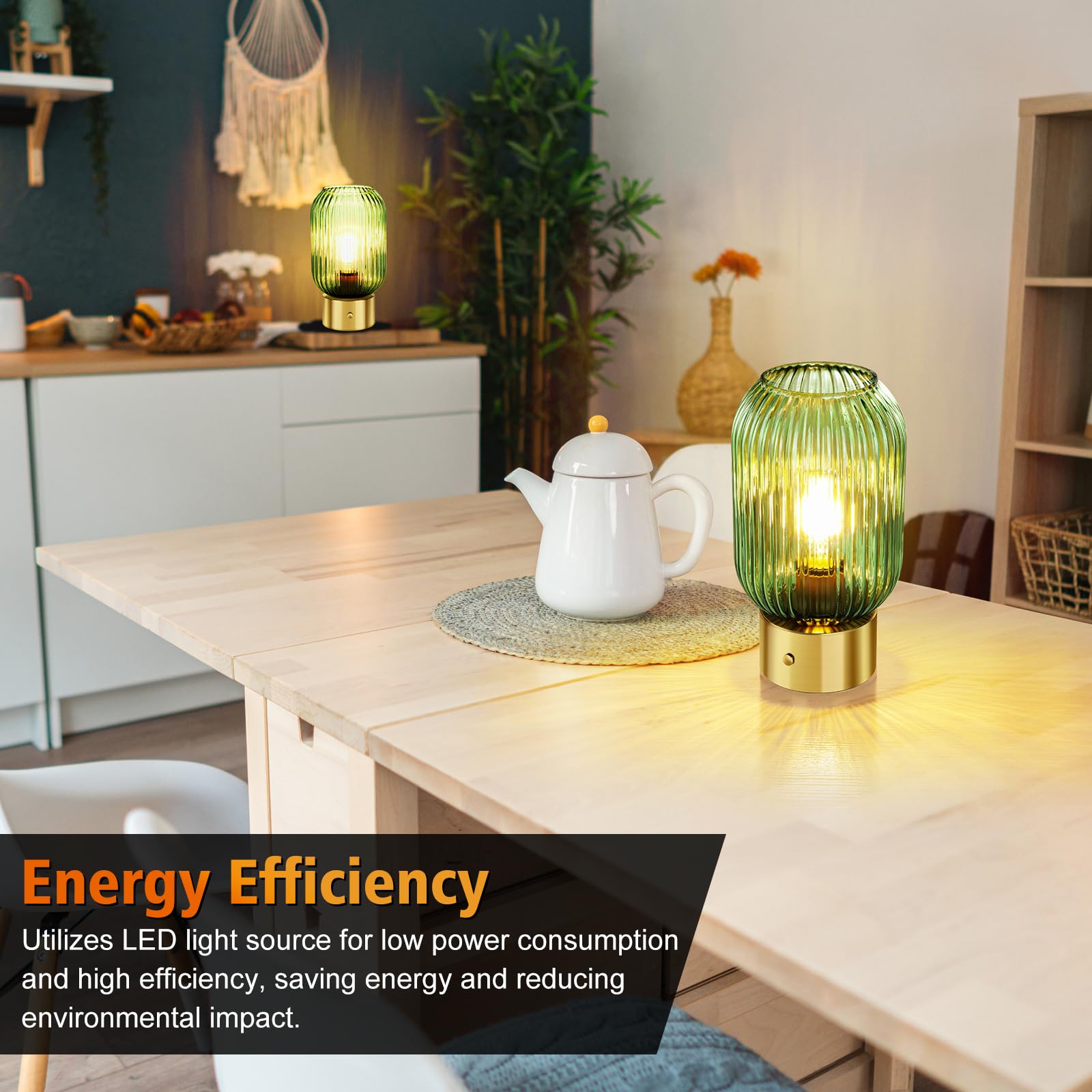 LEDIKON Cordless Table Lamp, Vintage Mid Century Modern, 3-Way Dimmable, Gold, Rechargeable Touch Control, Model RC-MDTBL-02