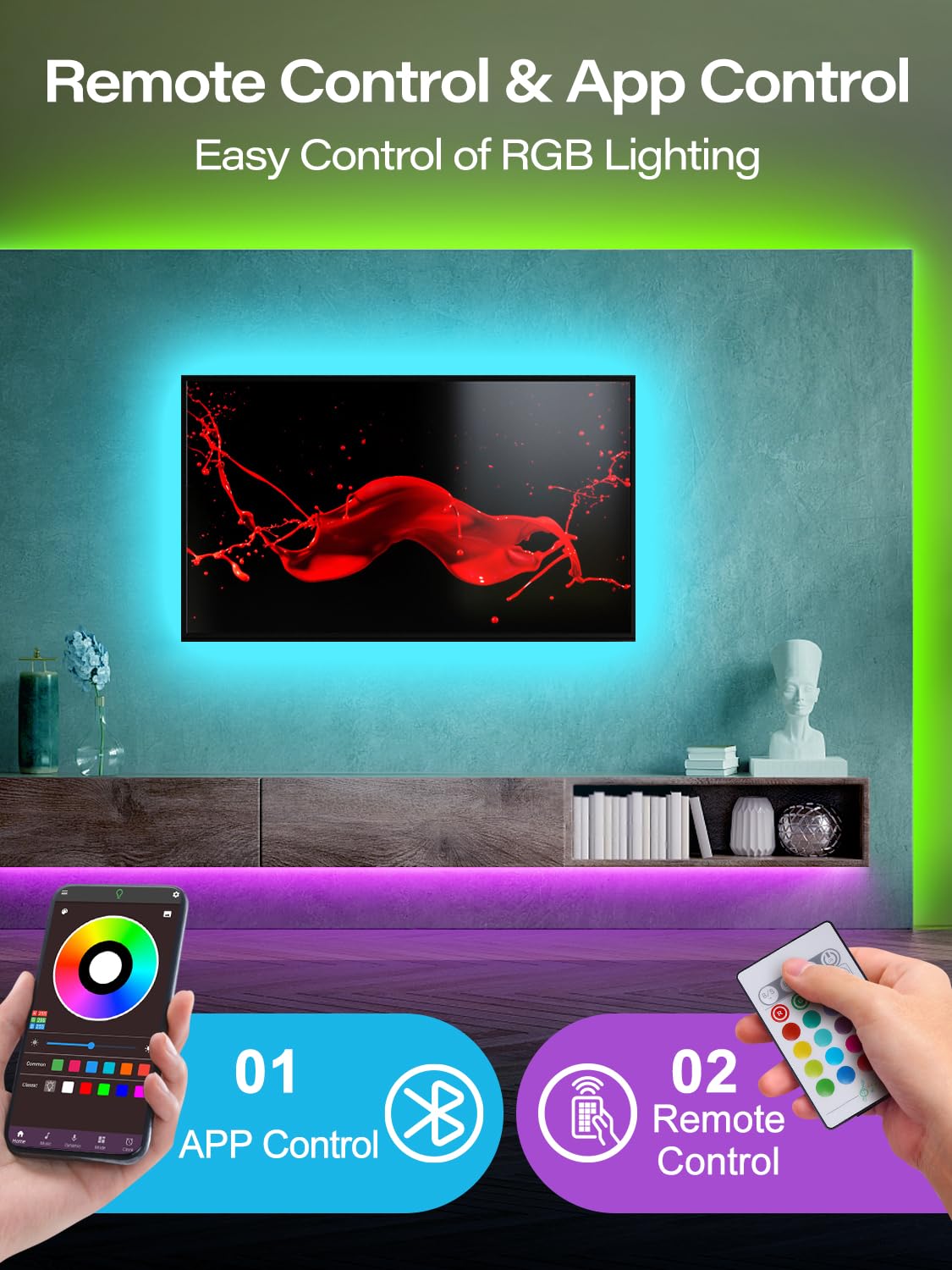 Ganzqh 20Ft Led Lights For Tv, Tv Led Backlight For 32-80 Inch, Usb Led Light Strip With Remote, App Control, Rgb Led Strip Tv Lights Music Sync Color Changing, Led Lights For Room Gaming Accessories