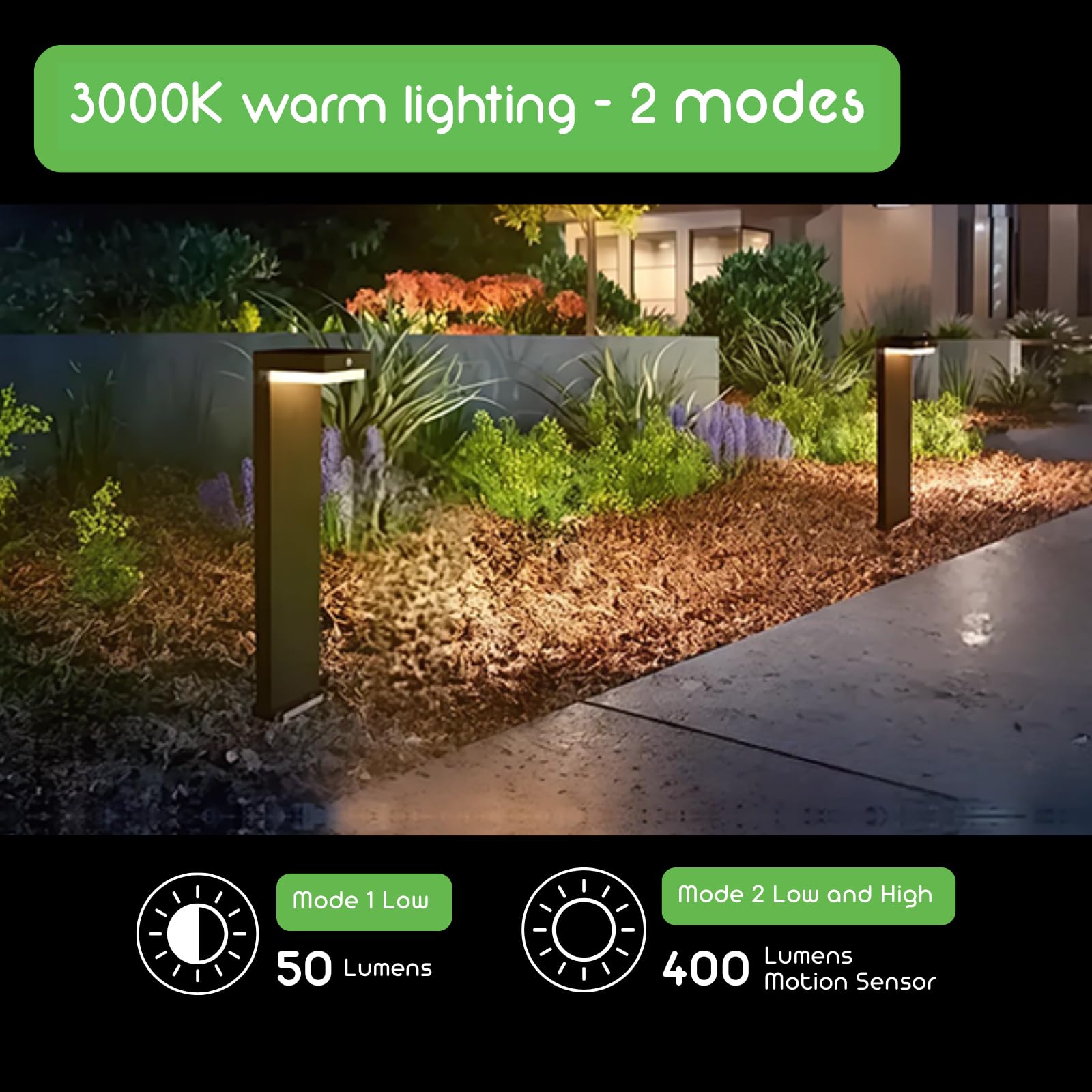 Verluce - Square Solar Landscape Lights - Solar Powered Landscaping Led Lamps - Pir Sensor & Two Lighting Modes - Rechargeable B