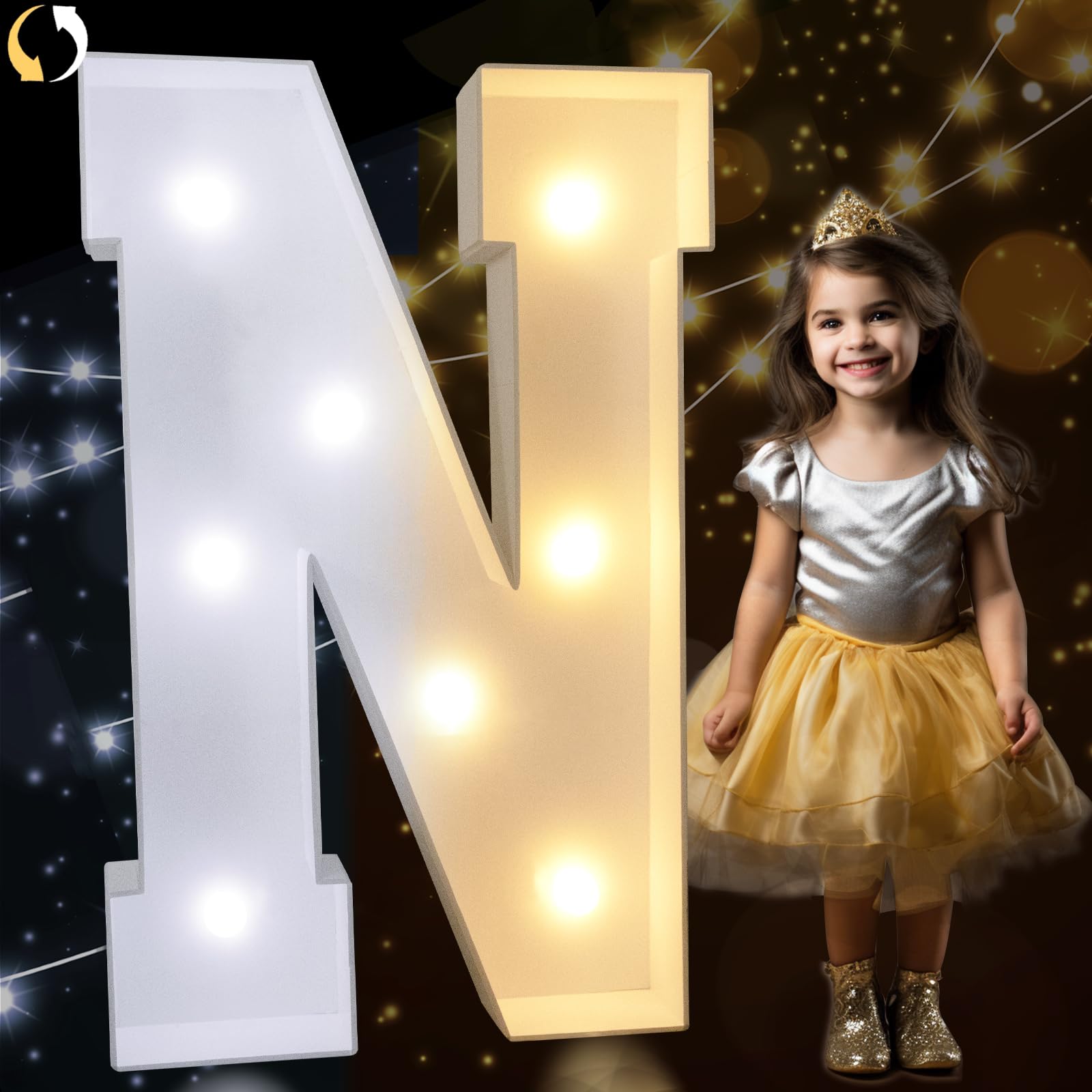 Pooqla 3FT Marquee Light Up Letter N, Cool White & Warm White LED Giant Sign for Birthday, Wedding Party Decoration