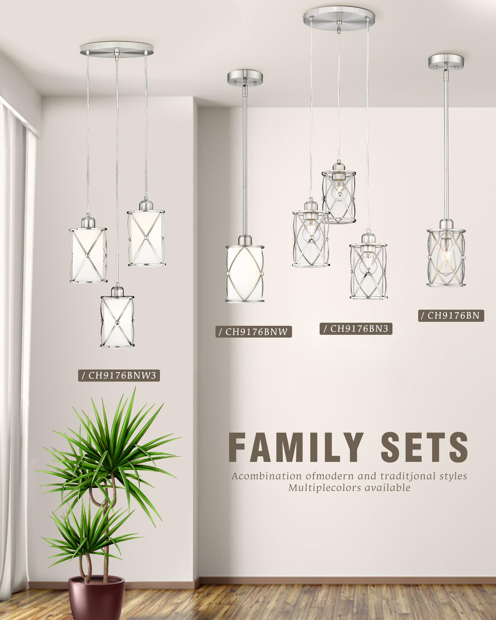 Osimir 3-Light Brushed Nickel Chandelier With Clear Glass For Dining Room & Kitchen Island