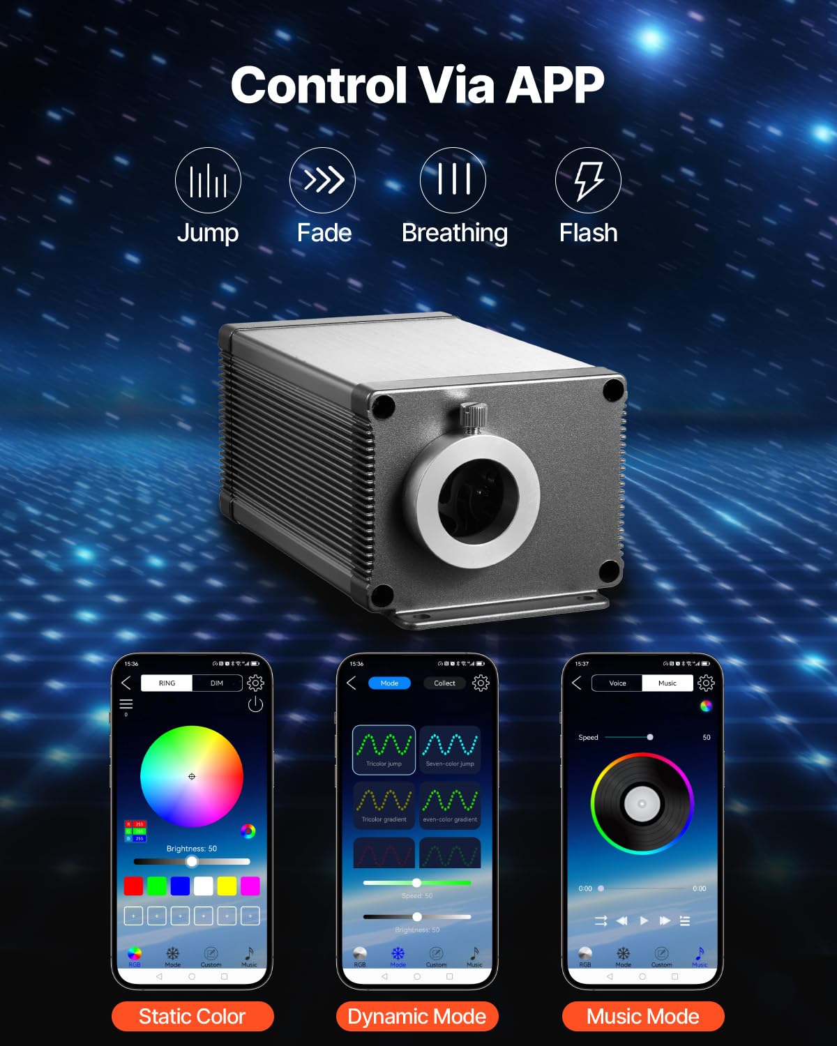 VEVOR Twinkle Fiber Optic Star Ceiling Lights, 16W, 550pcs, 0.03in x 9.8ft, RGBW, Remote Control, Sound Activated,