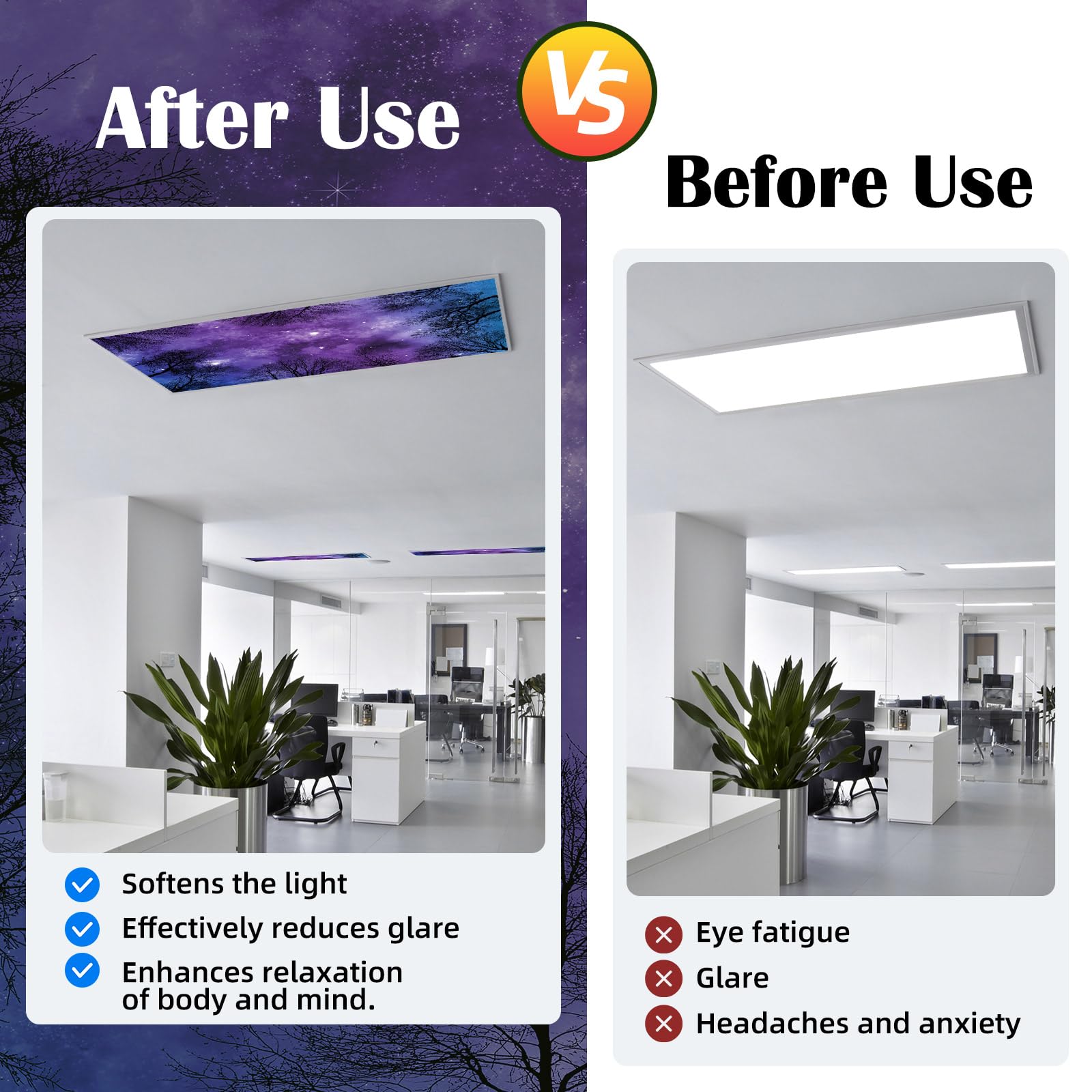 ANGSYLTH Fluorescent Light Covers - 8 Pcs Magnetic Filters, 4 x 2 Feet, Oxford Fabric, Forests & Starry Sky Color