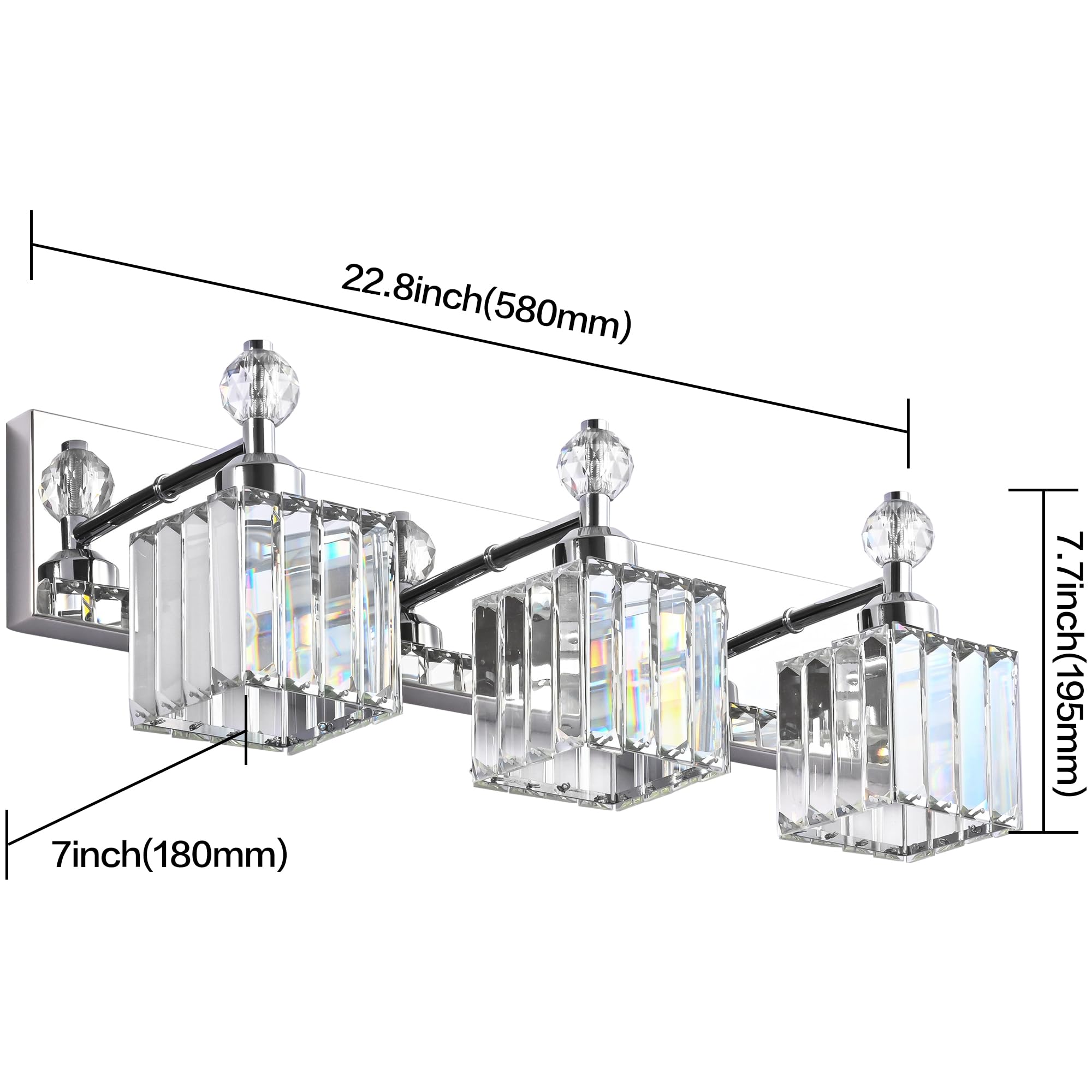 PRESDE Modern Vanity Light 3-Lights Chrome Stainless Steel Crystal Bathroom Fixture