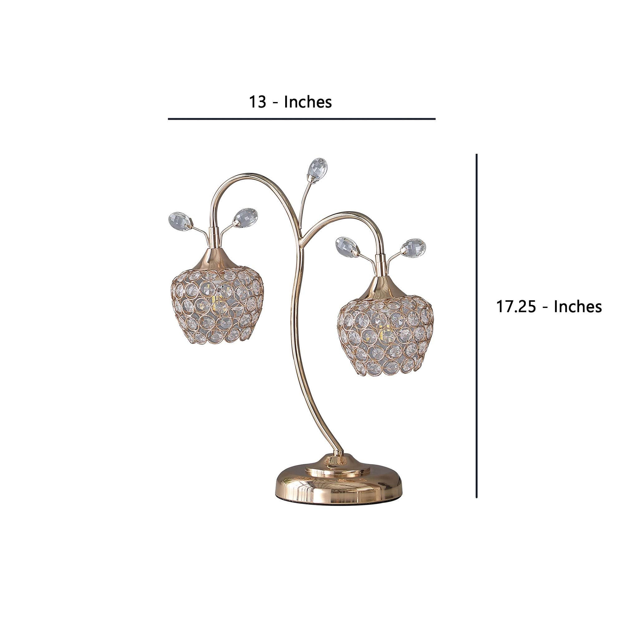 Benjara Bm233923 17.25 X 6.25 X 13 In. Floral Tree Design Metal Table Lamp With Dome Shade & Crystals Gold