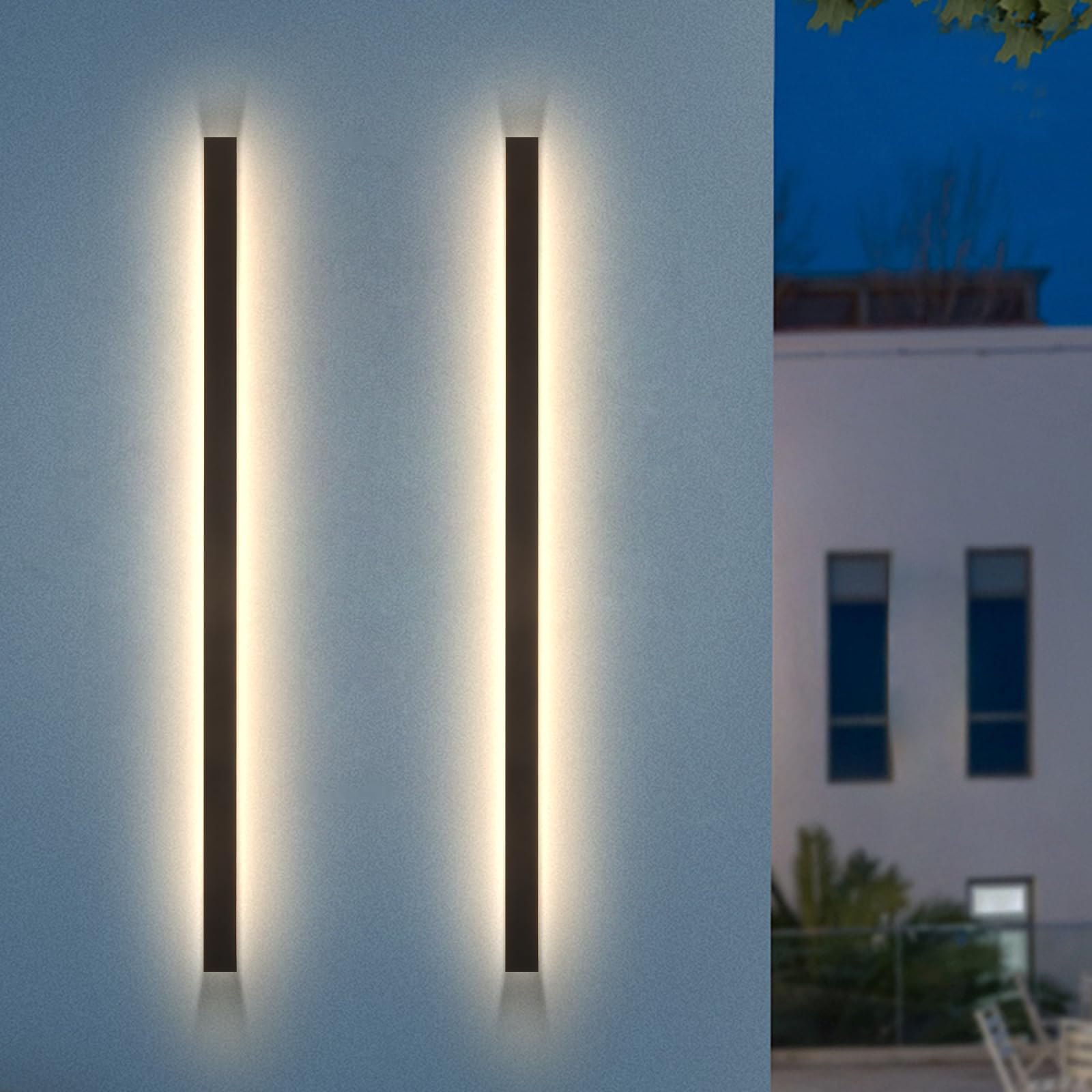 Outdoor Wall Sconce set of 2,79 Inch Outdoor Wall Lights, Waterproof Ip65 Long Linear Led Porch Lights, 3000k Light Fixture Blac
