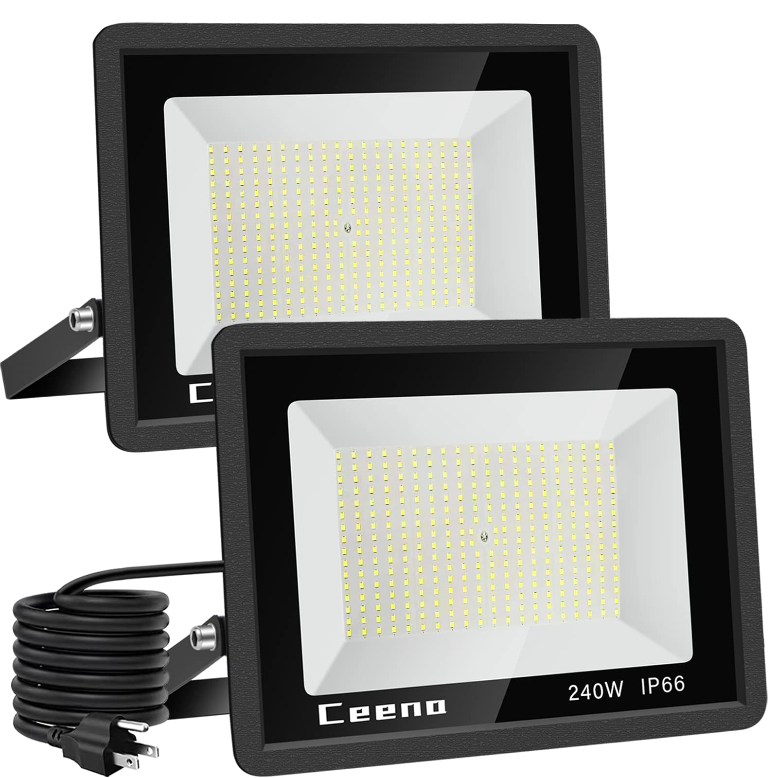 Ceena 2 Pack 240W Plug in LED Flood Light Outdoor, 24000lm Super Bright Floodlight with 5.9FT Wire, IP66 Waterproof 6000K LED Wo